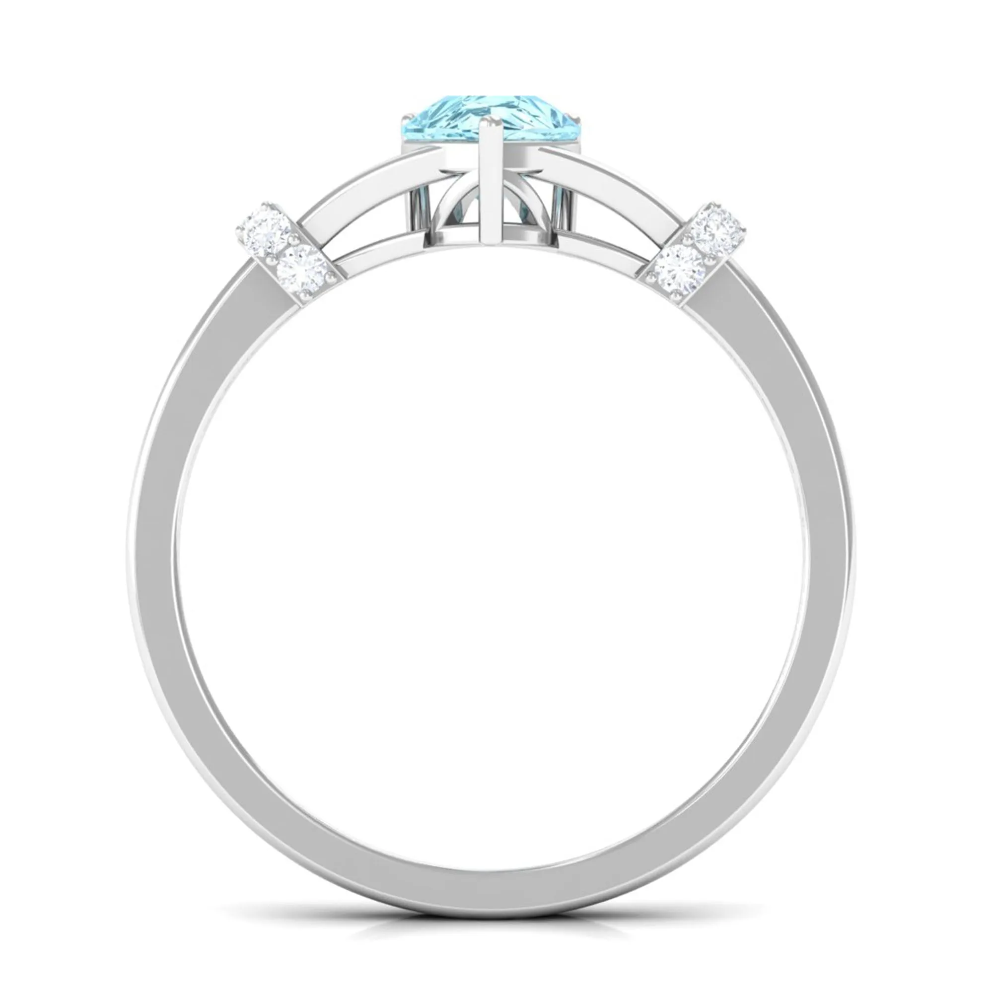 Pear Shape Aquamarine and Diamond Solitaire Ring in Split Shank