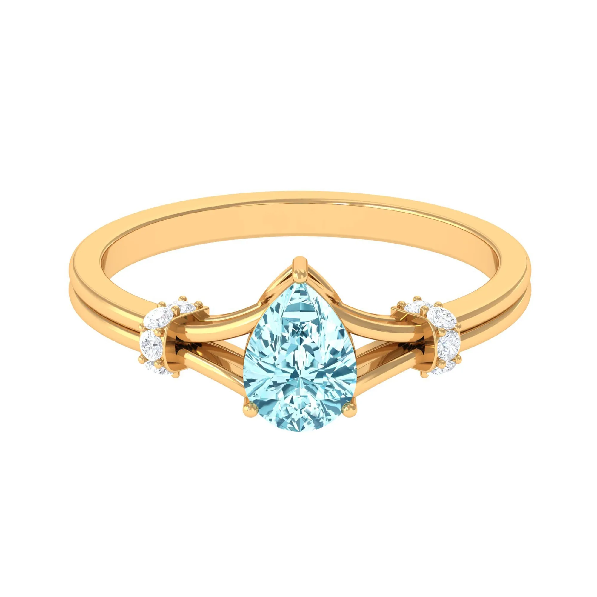 Pear Shape Aquamarine and Diamond Solitaire Ring in Split Shank