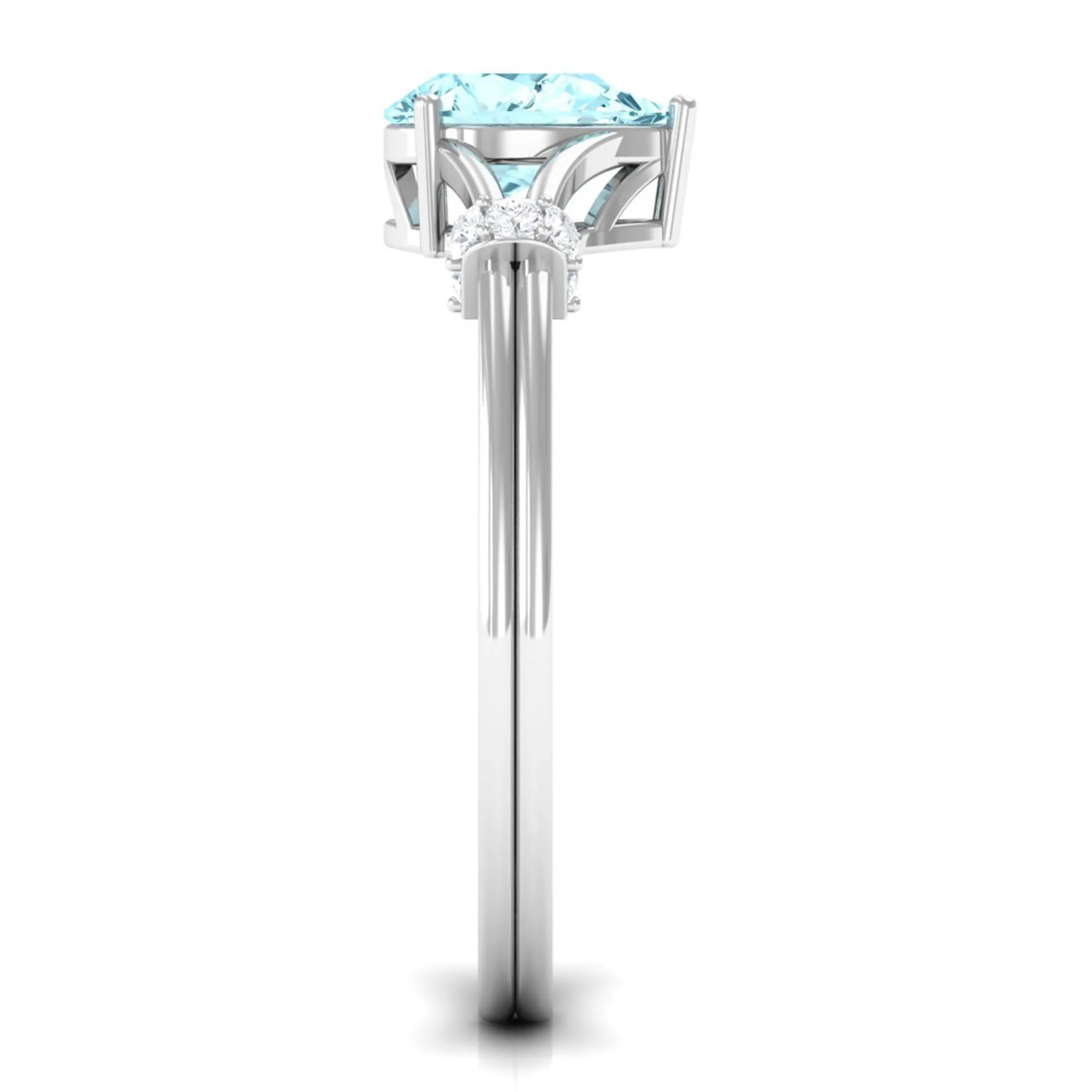 Pear Shape Aquamarine and Diamond Solitaire Ring in Split Shank