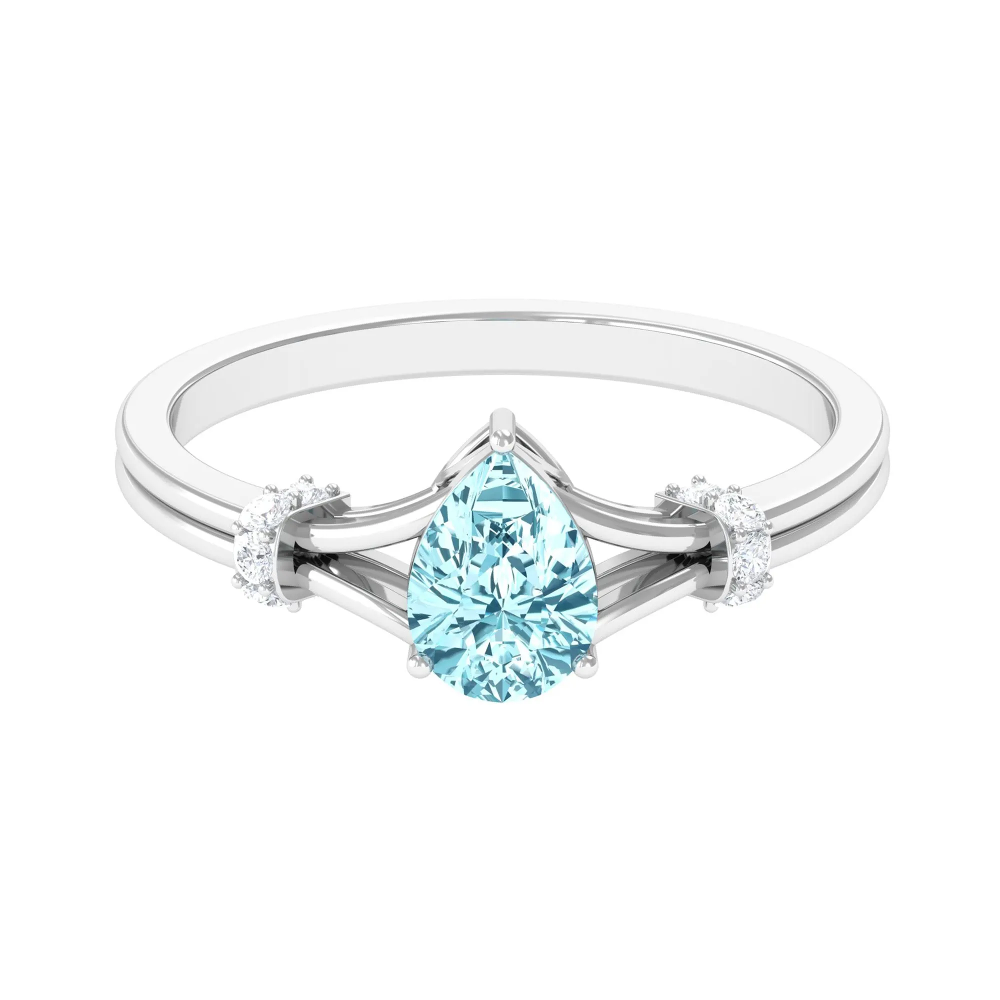Pear Shape Aquamarine and Diamond Solitaire Ring in Split Shank