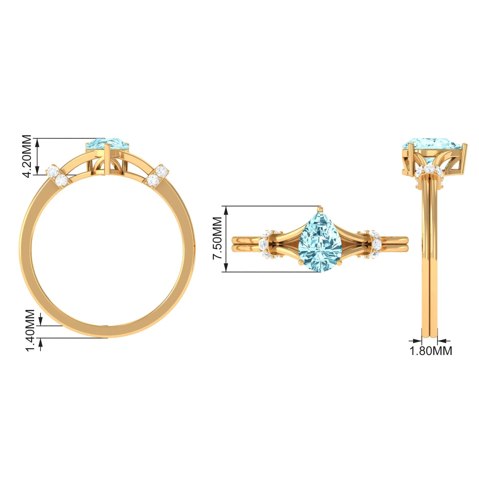 Pear Shape Aquamarine and Diamond Solitaire Ring in Split Shank