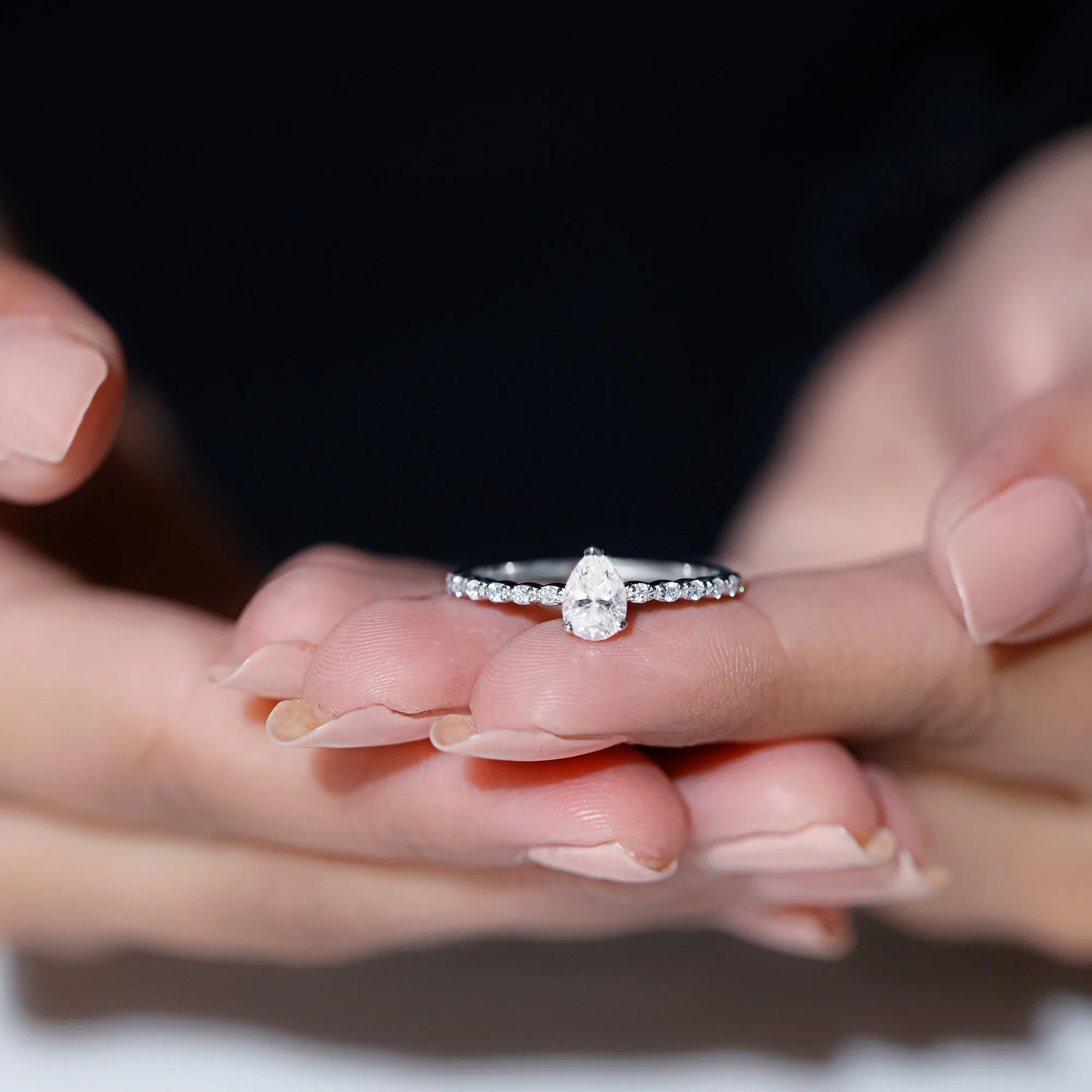 Pear Shape Solitaire Moissanite Promise Ring
