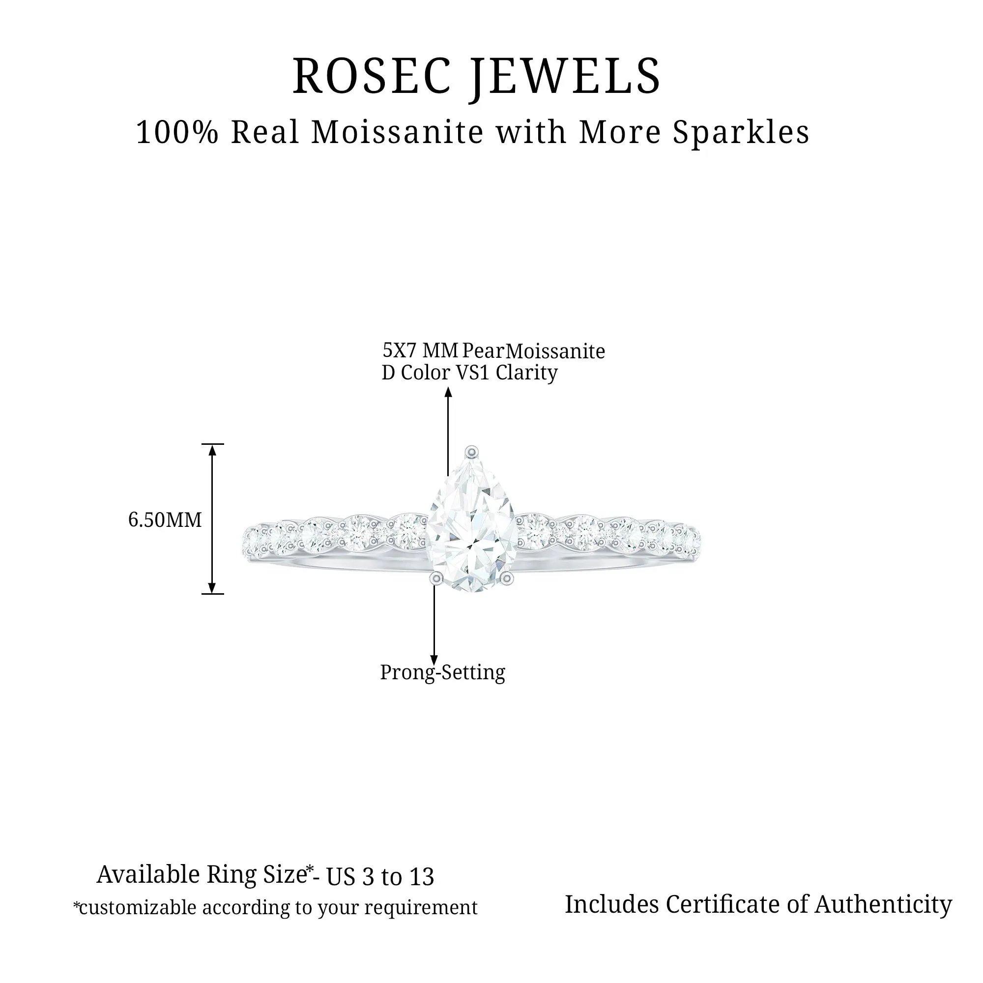 Pear Shape Solitaire Moissanite Promise Ring