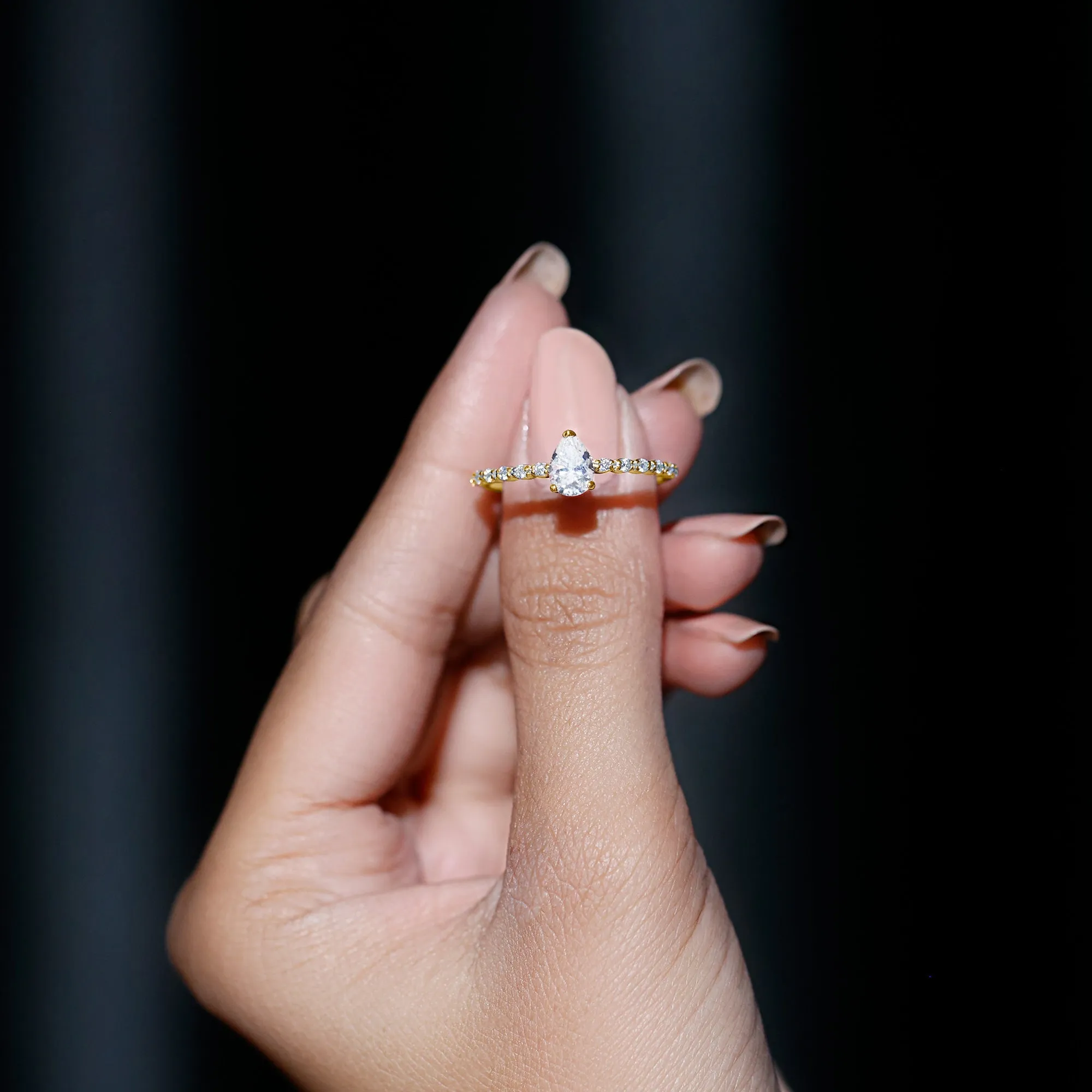 Pear Shape Solitaire Moissanite Promise Ring