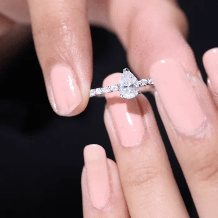 Pear Shape Solitaire Moissanite Promise Ring