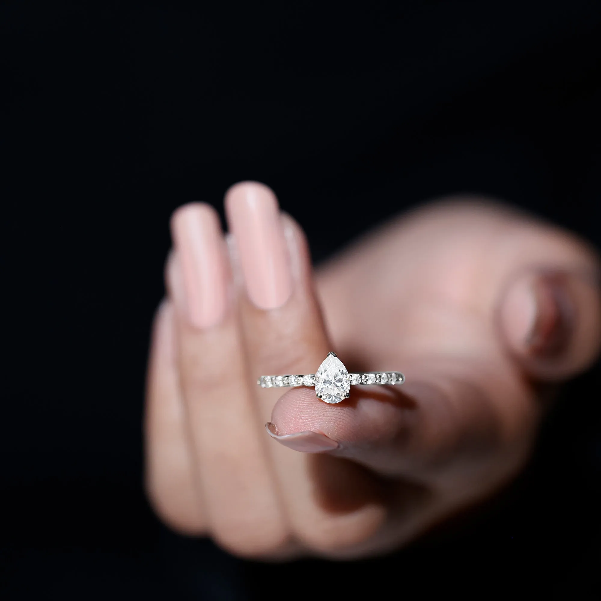 Pear Shape Solitaire Moissanite Promise Ring