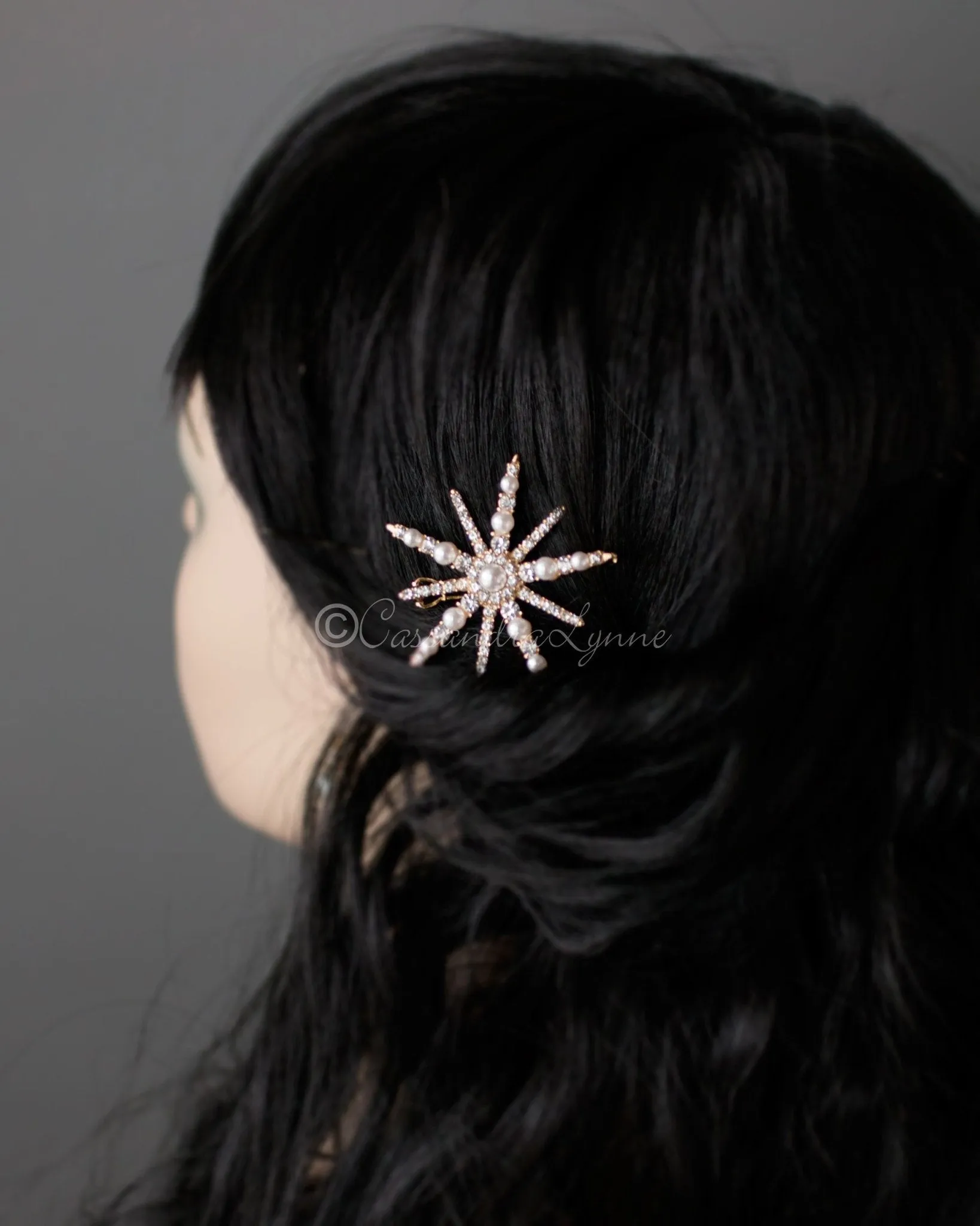 Pearl and Crystal Star Snowflake Barrette