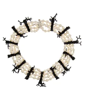 Pearl Collar Black Czech Glass Coral