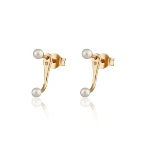 Pearl Dot Ear Jacket Stud Earrings - Gold - SPG-9