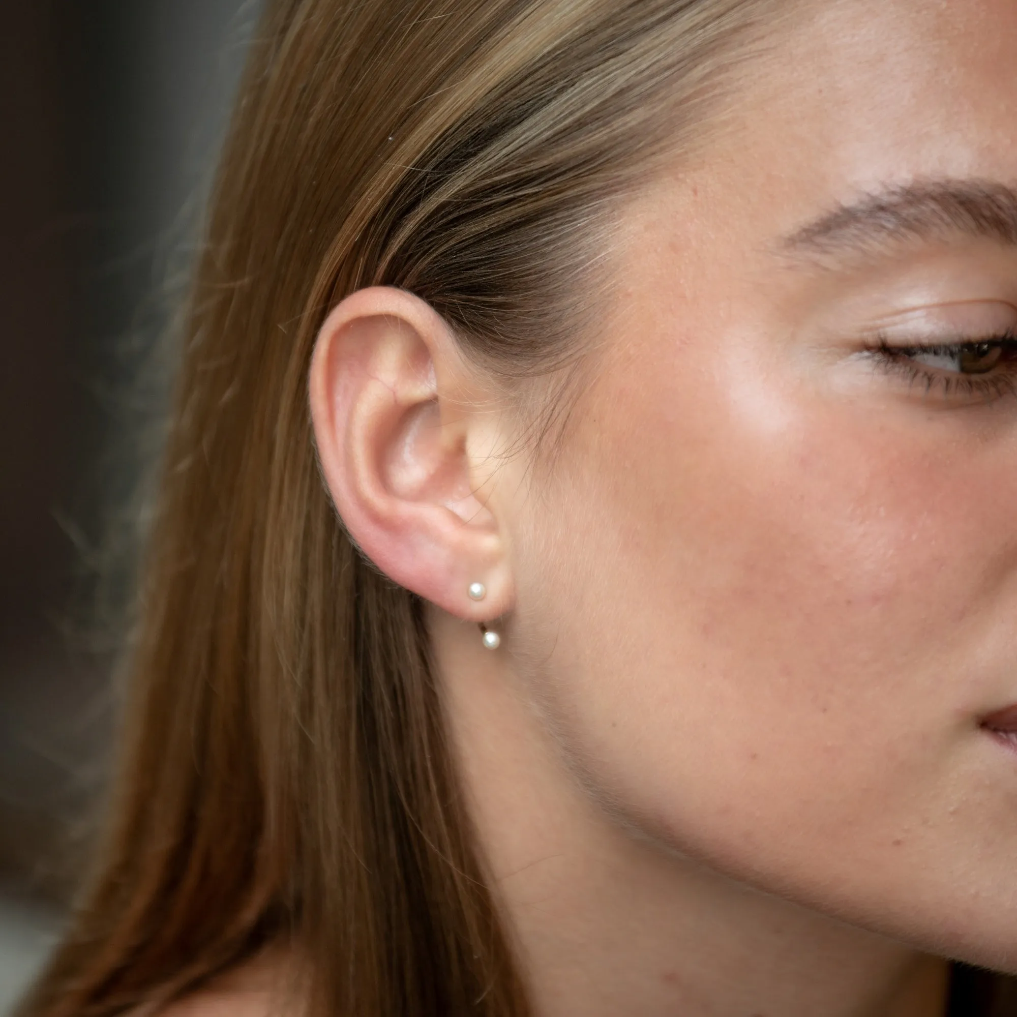 Pearl Dot Ear Jacket Stud Earrings - Gold - SPG-9
