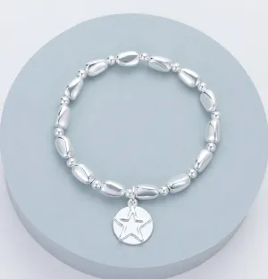 Pebble Beaded Bracelet with Star Charm Silver