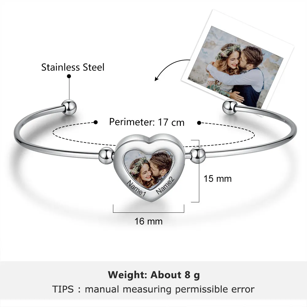 Personalized Heart Photo Charm Bracelet - Gifts For Women