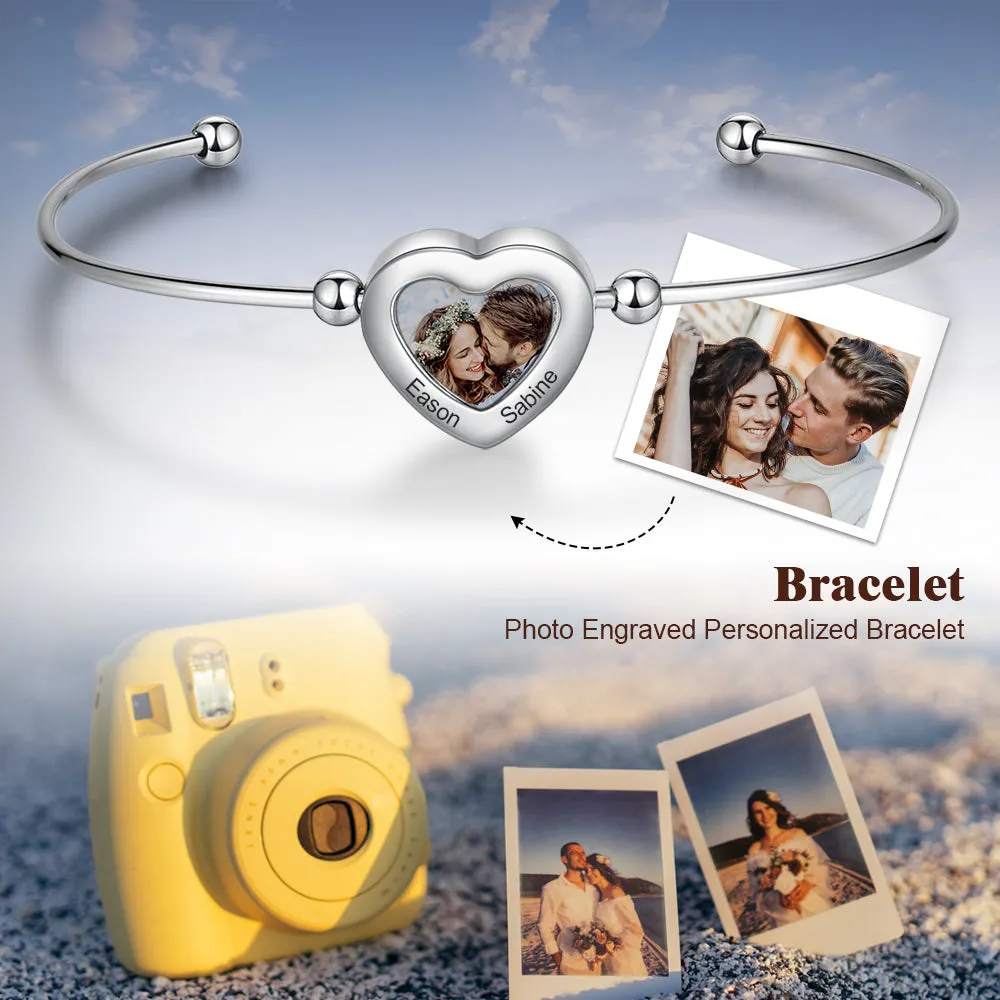 Personalized Heart Photo Charm Bracelet - Gifts For Women