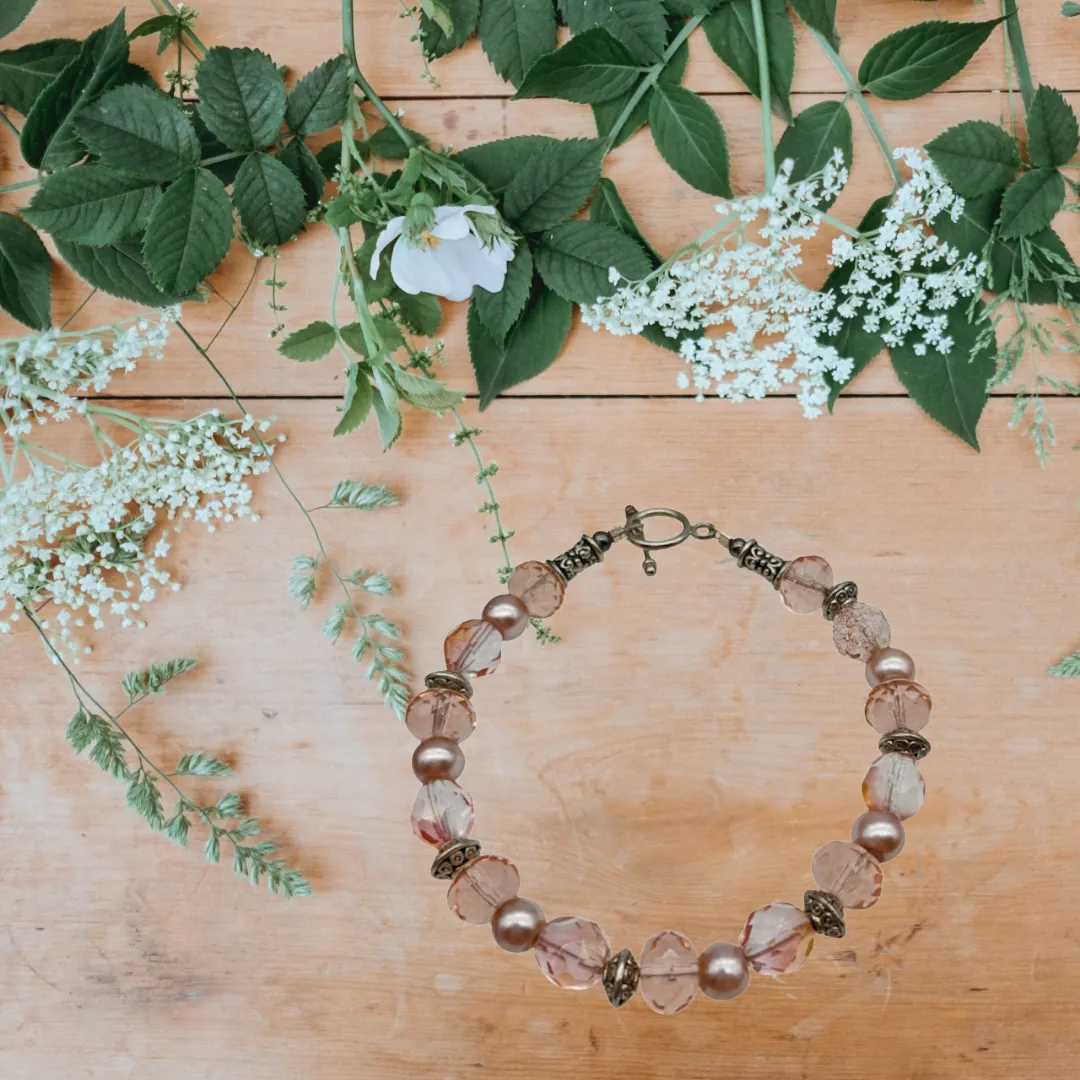 Pink Beaded, Bracelet - Spare Time Creations