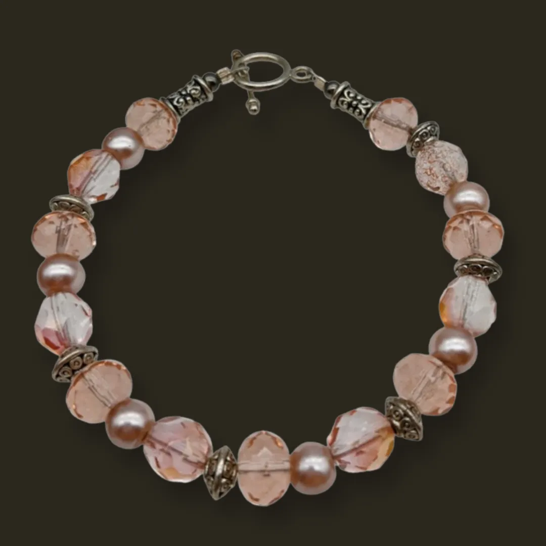 Pink Beaded, Bracelet - Spare Time Creations