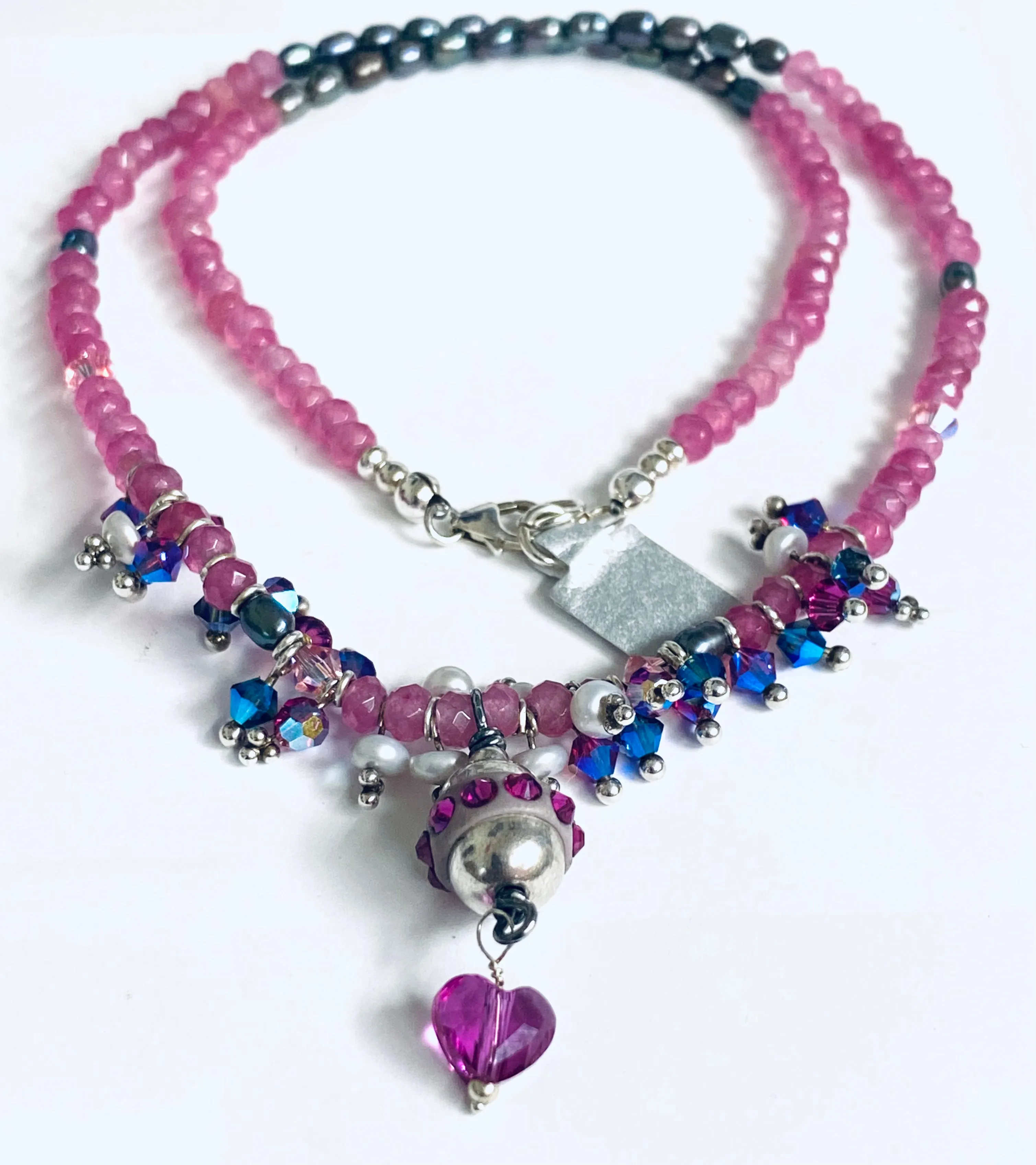 Pink Crystal Necklace , Pink Quartz and Crystal Necklace