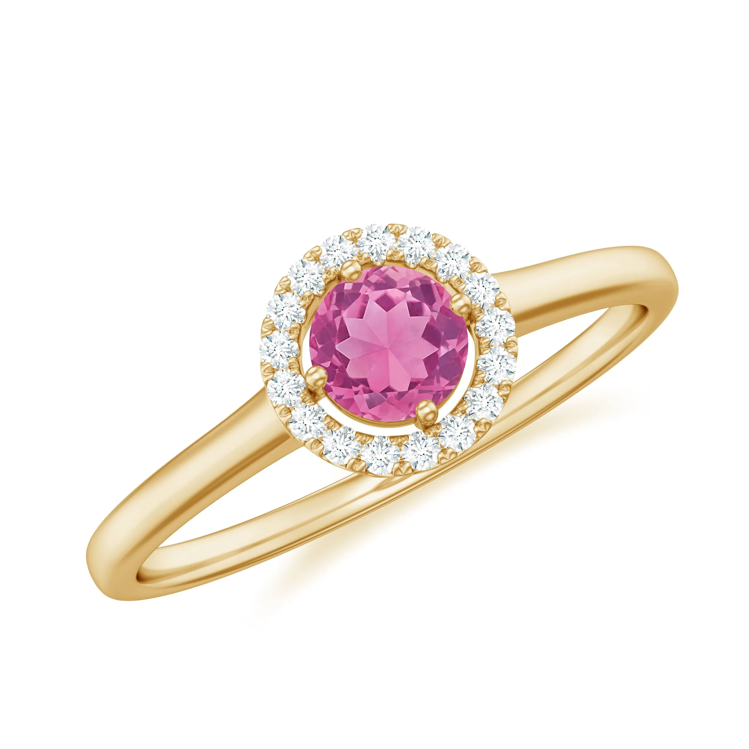 Pink Tourmaline Promise Ring with Diamond Halo