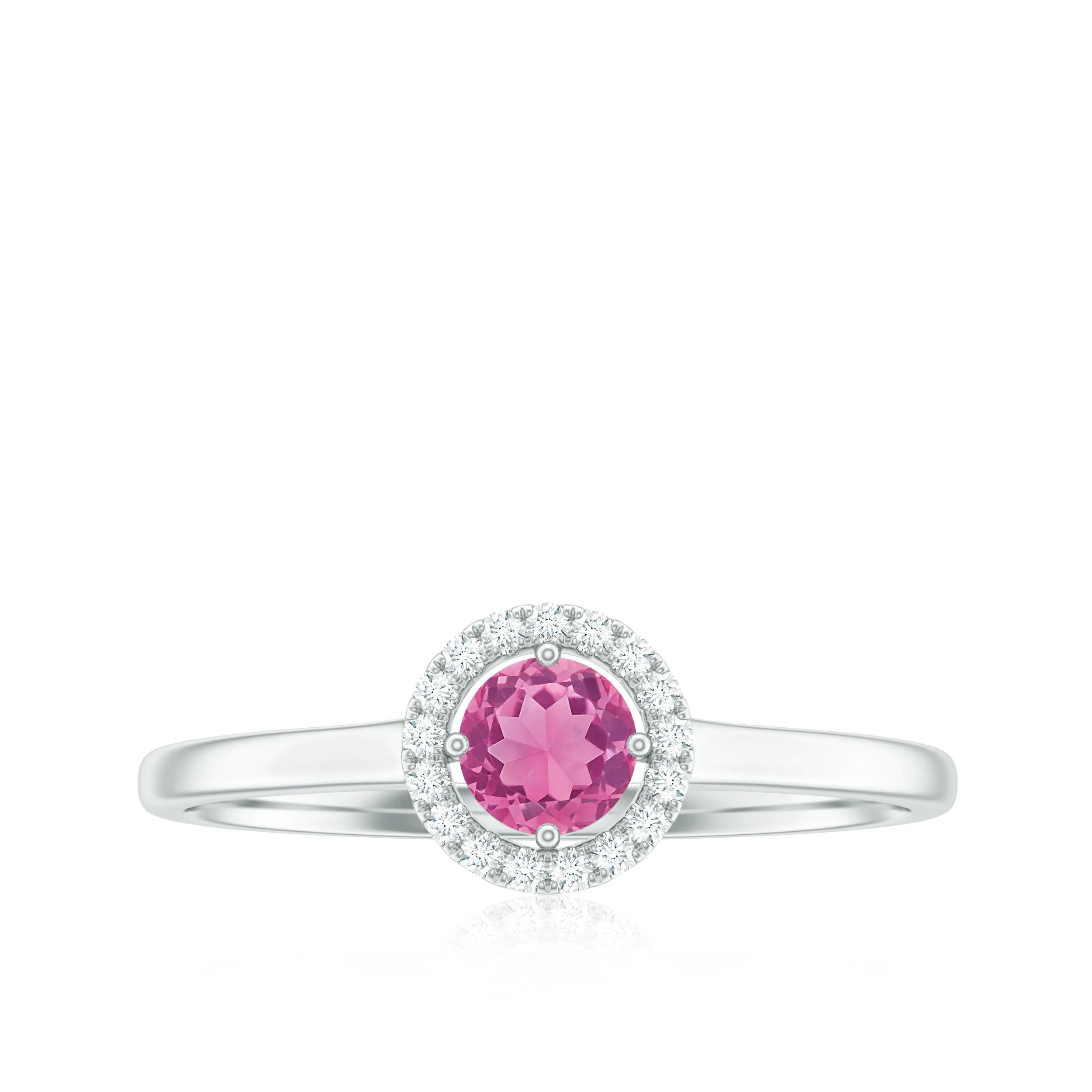 Pink Tourmaline Promise Ring with Diamond Halo