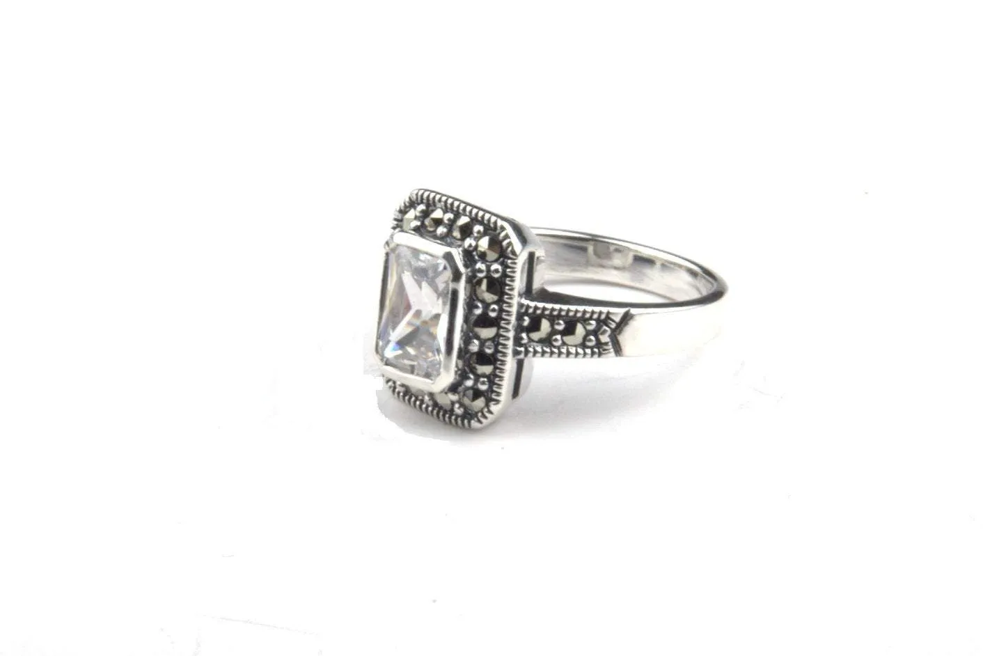 Princess Solitaire Ring Silver Clear Crystal