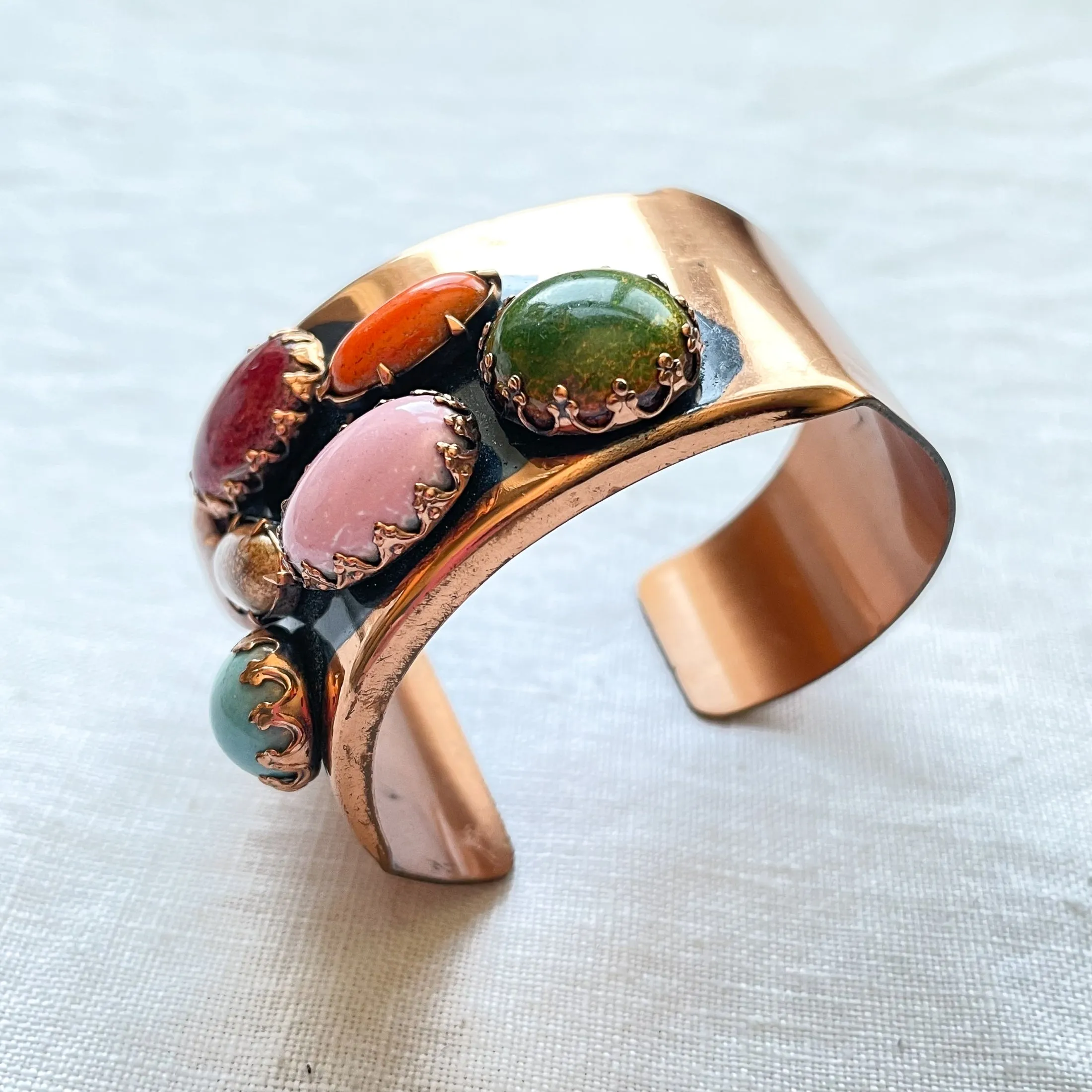 Rare Vintage Matisse Jeweled Cuff Bracelet, 'Scarab' Modernist MCM Costume Jewelry Bracelet