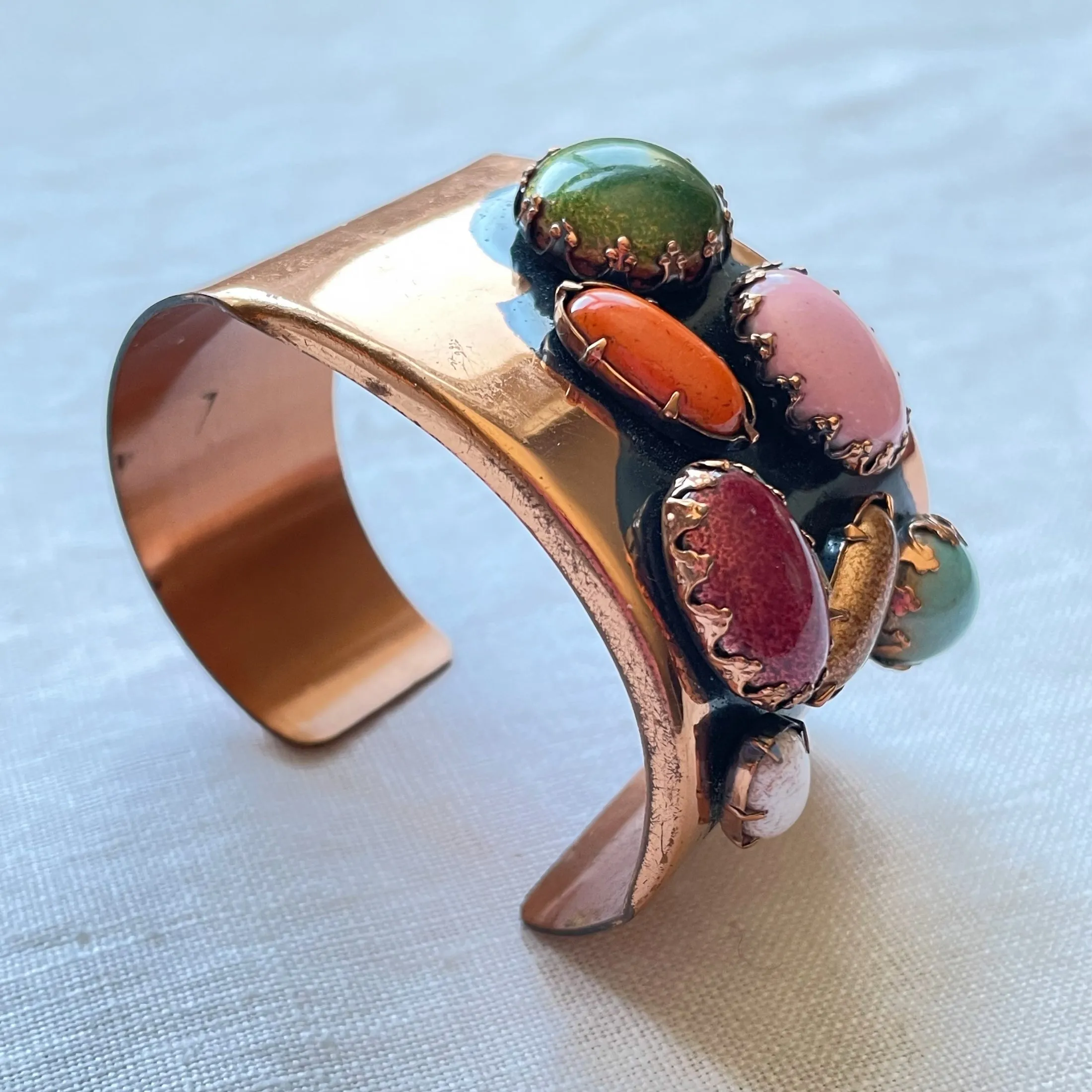 Rare Vintage Matisse Jeweled Cuff Bracelet, 'Scarab' Modernist MCM Costume Jewelry Bracelet