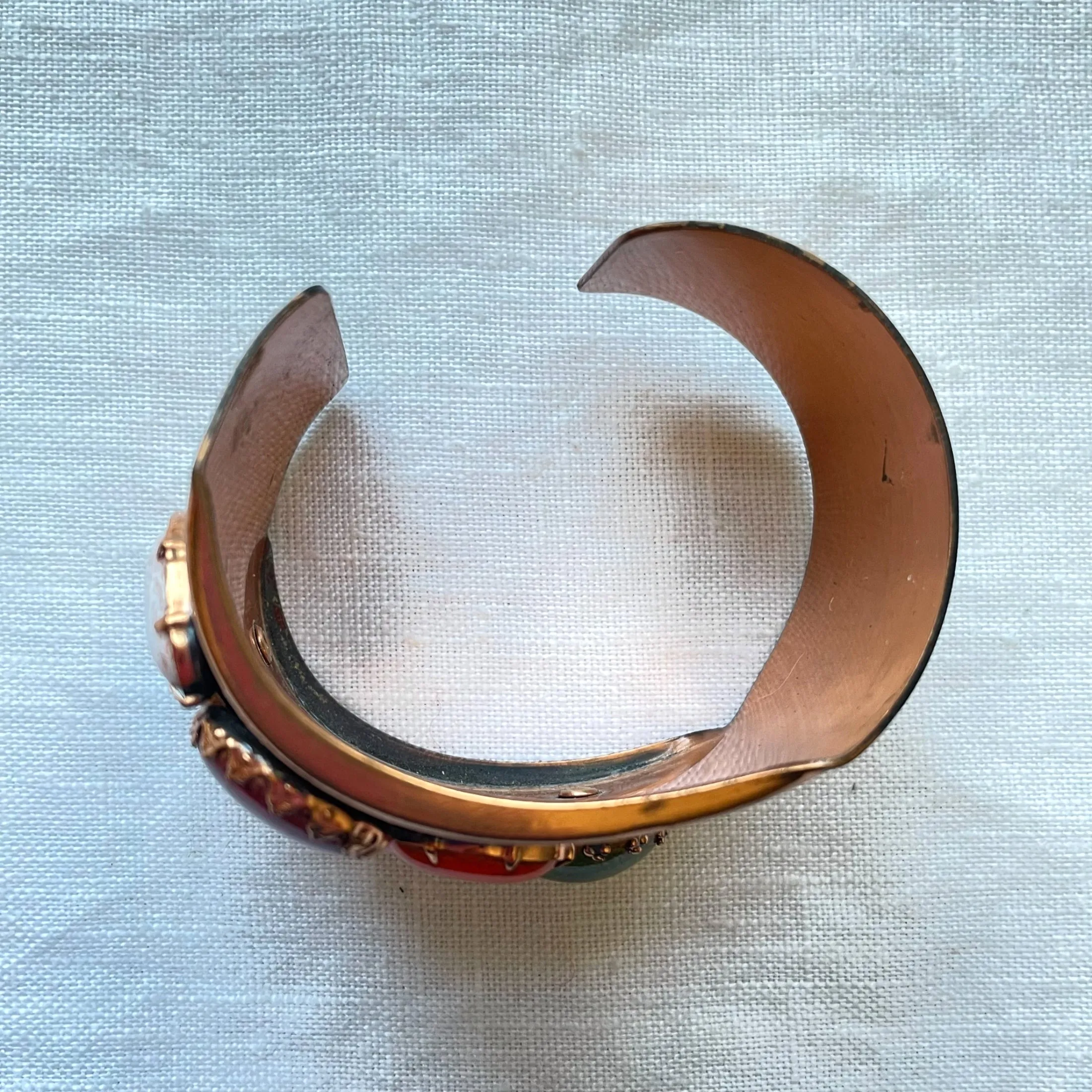 Rare Vintage Matisse Jeweled Cuff Bracelet, 'Scarab' Modernist MCM Costume Jewelry Bracelet