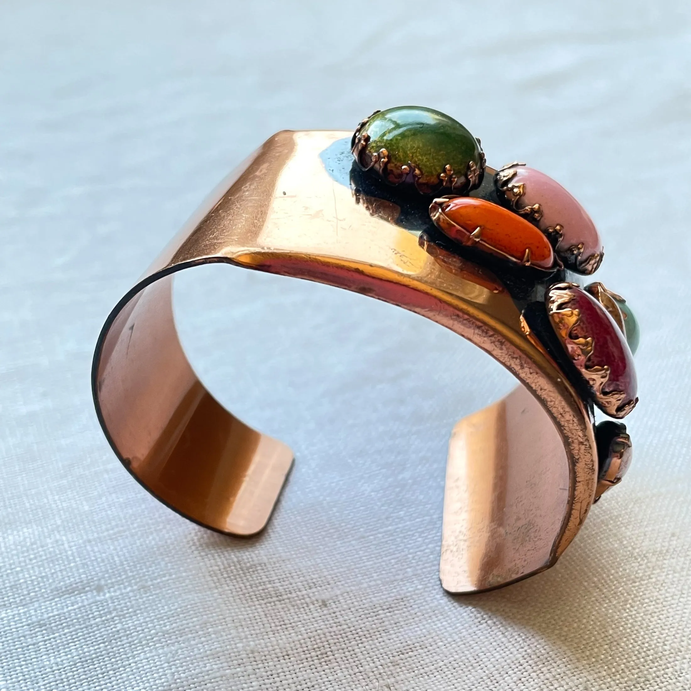 Rare Vintage Matisse Jeweled Cuff Bracelet, 'Scarab' Modernist MCM Costume Jewelry Bracelet