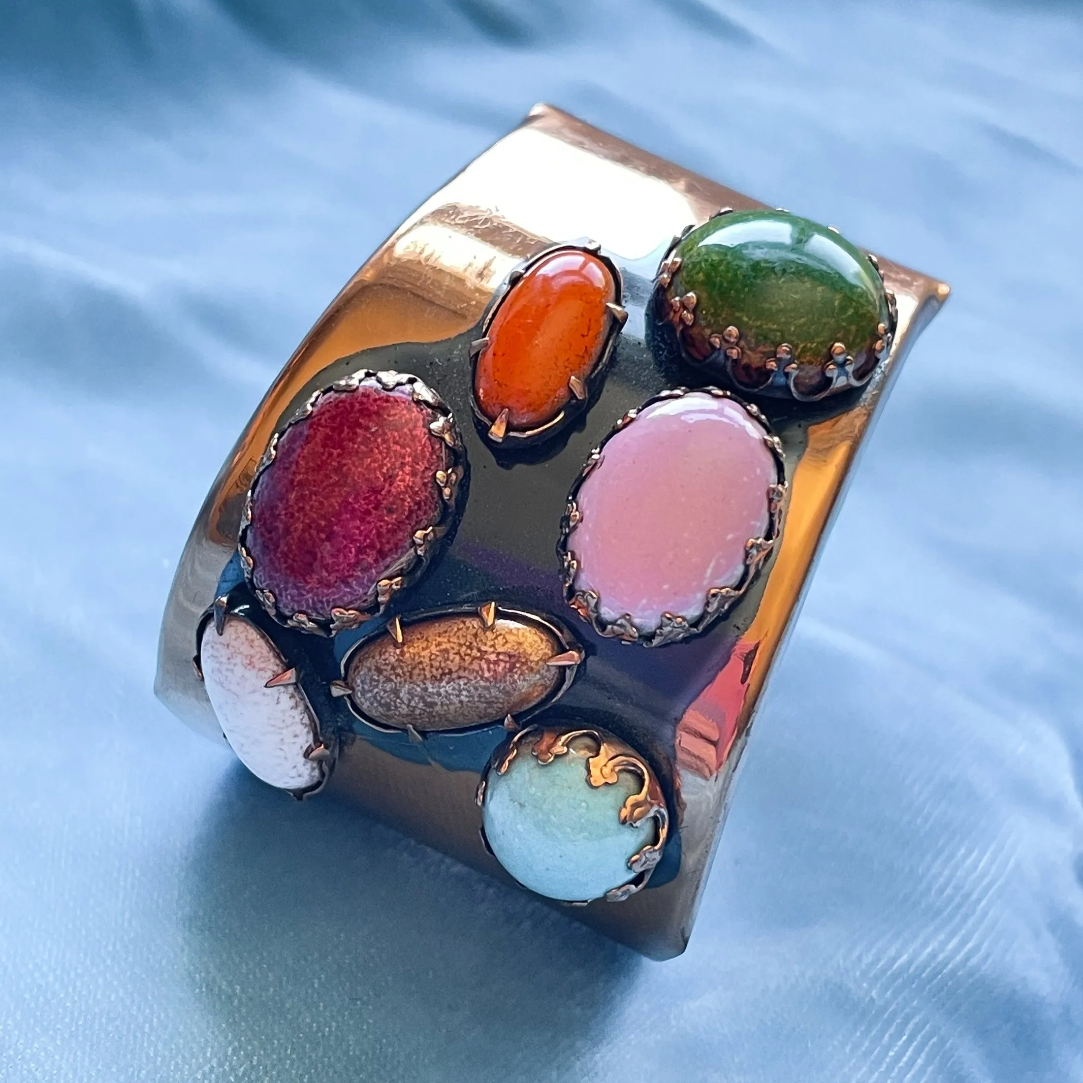 Rare Vintage Matisse Jeweled Cuff Bracelet, 'Scarab' Modernist MCM Costume Jewelry Bracelet