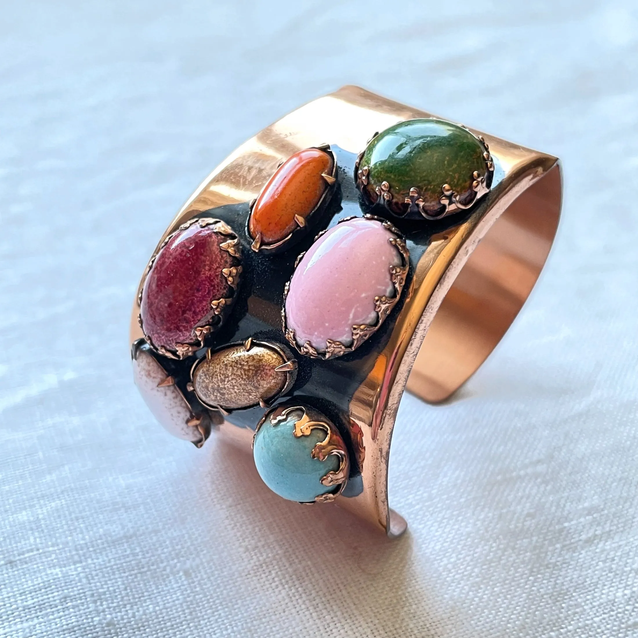 Rare Vintage Matisse Jeweled Cuff Bracelet, 'Scarab' Modernist MCM Costume Jewelry Bracelet