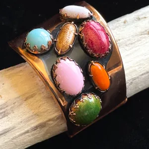 Rare Vintage Matisse Jeweled Cuff Bracelet, 'Scarab' Modernist MCM Costume Jewelry Bracelet