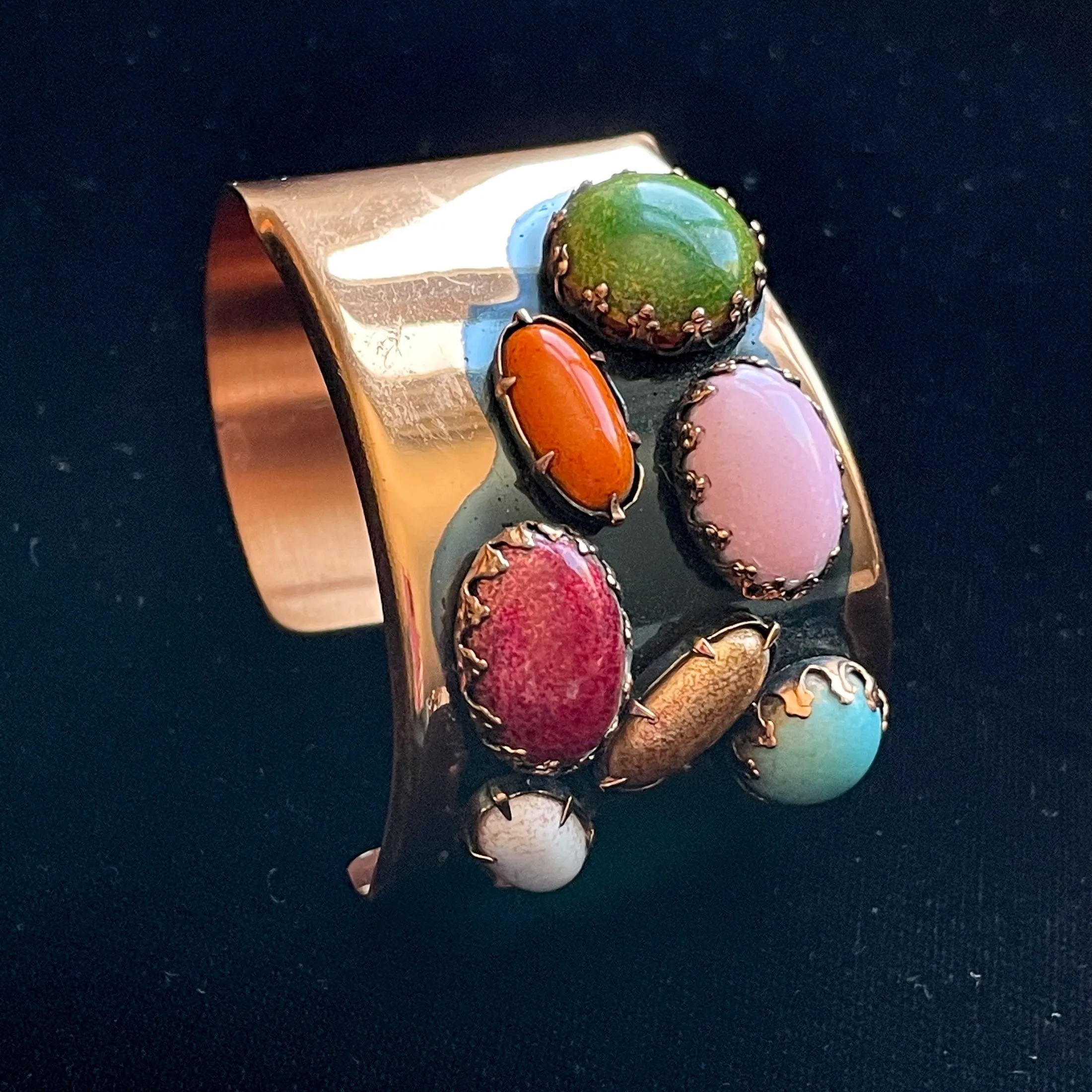Rare Vintage Matisse Jeweled Cuff Bracelet, 'Scarab' Modernist MCM Costume Jewelry Bracelet