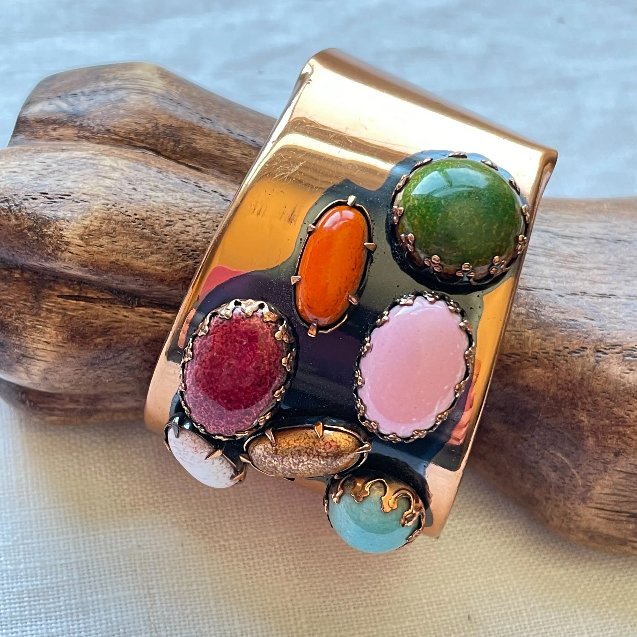 Rare Vintage Matisse Jeweled Cuff Bracelet, 'Scarab' Modernist MCM Costume Jewelry Bracelet