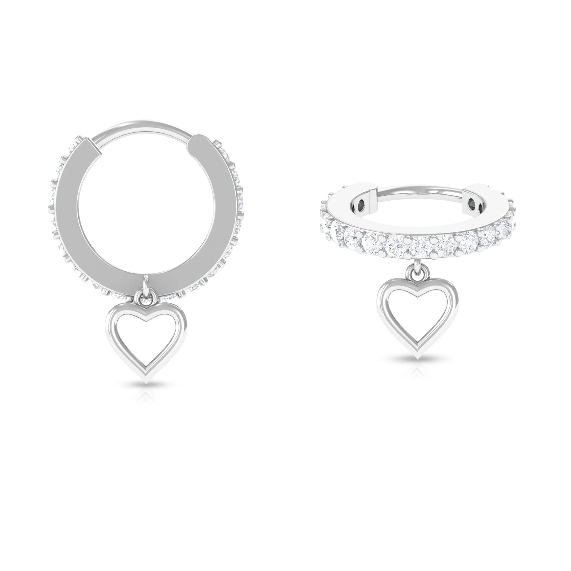 Real Diamond Eternity Heart Dangle Hoop Earring