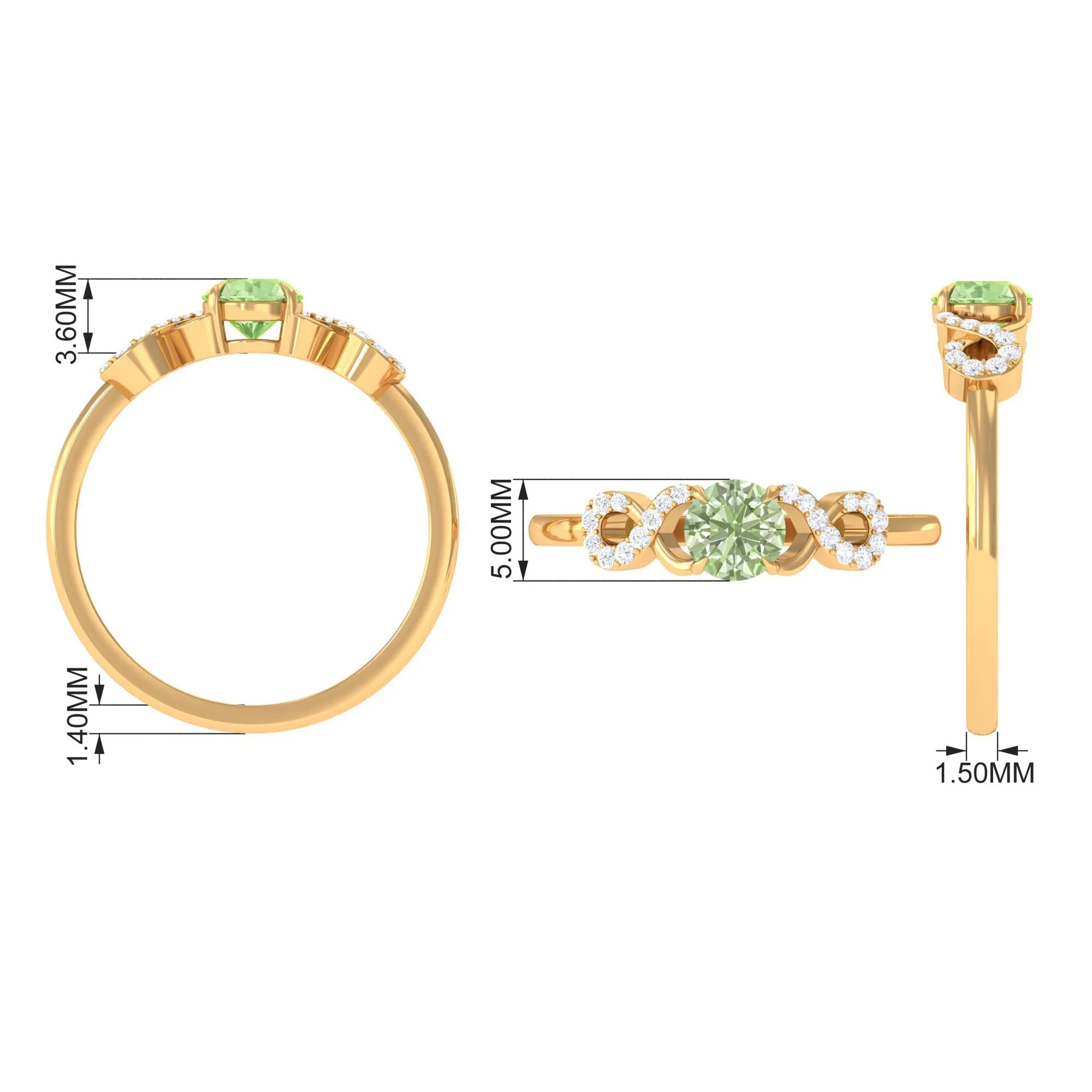 Real Green Sapphire and Diamond Criss Cross Promise Ring