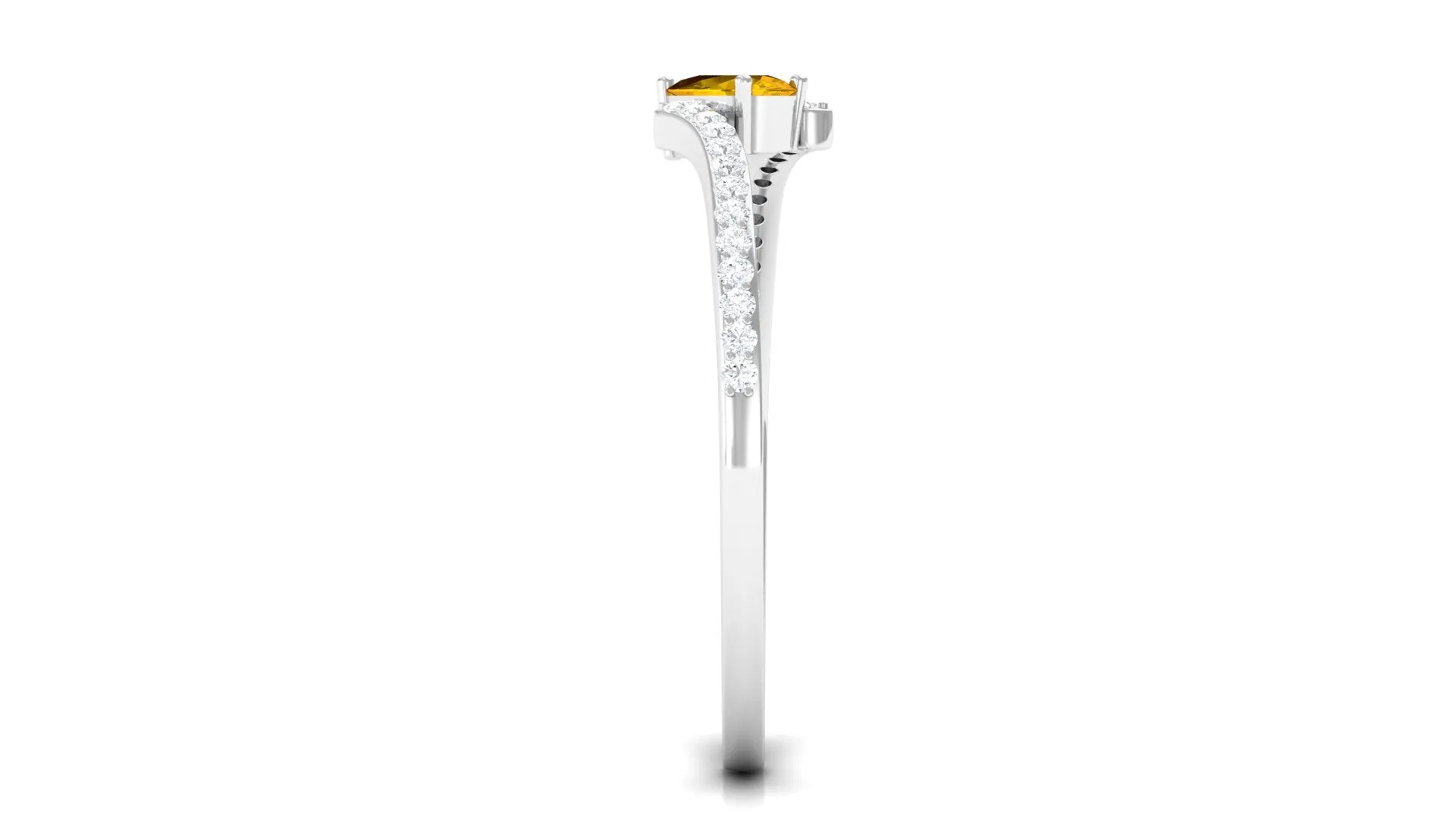 Real Yellow Sapphire Solitaire Bypass Ring with Diamond