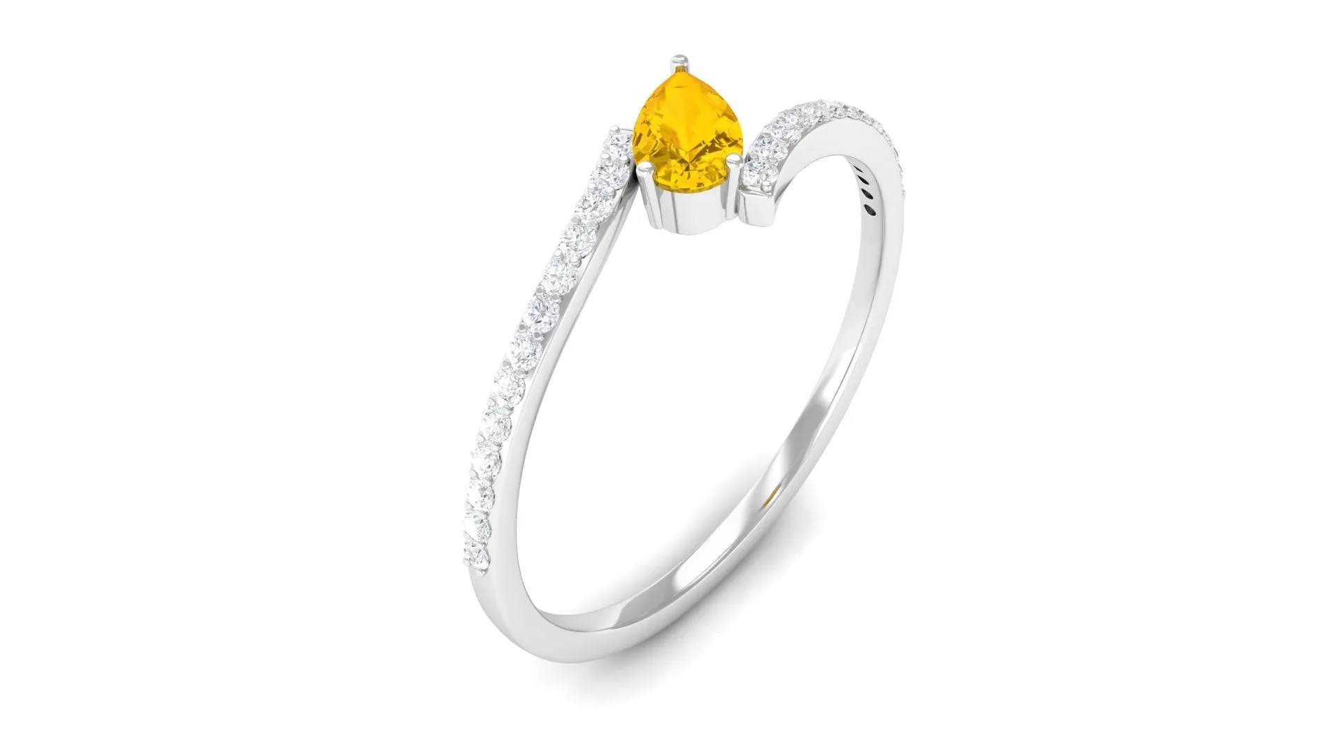 Real Yellow Sapphire Solitaire Bypass Ring with Diamond