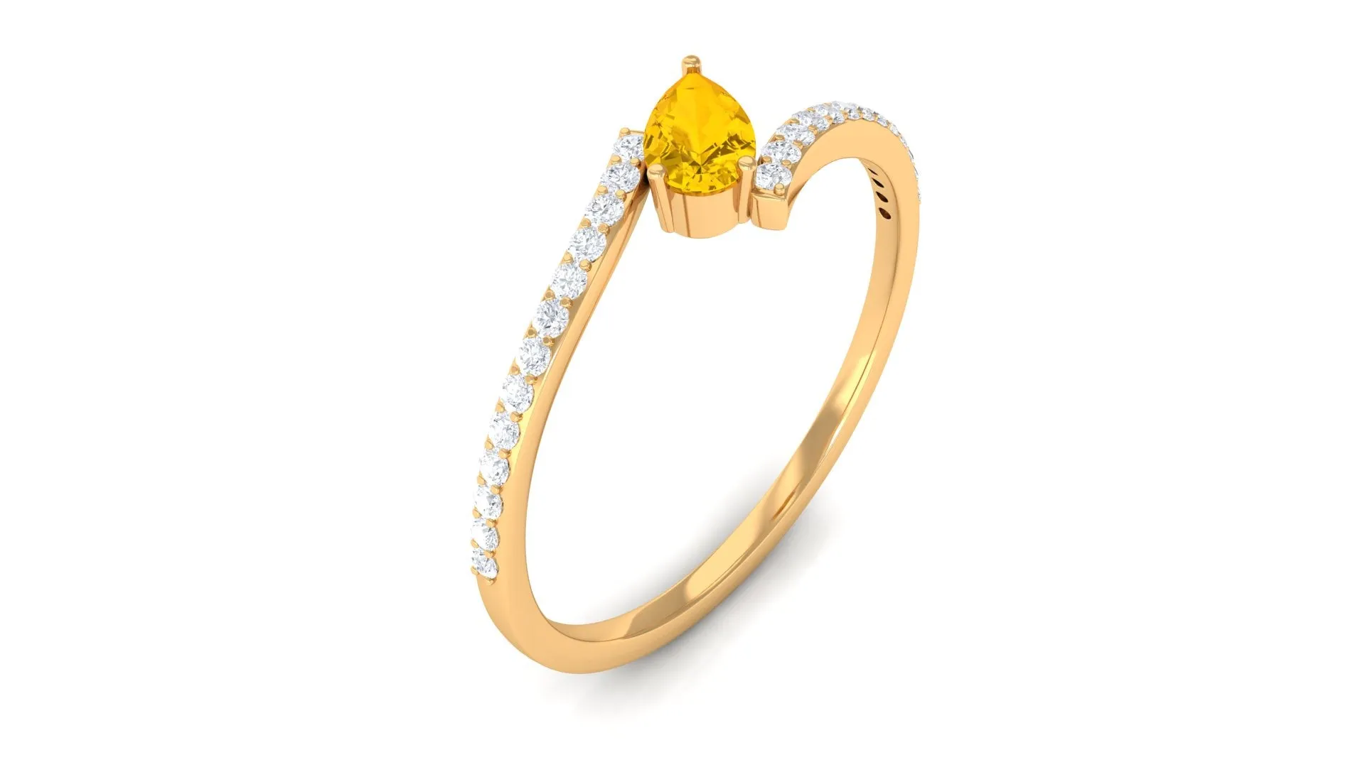 Real Yellow Sapphire Solitaire Bypass Ring with Diamond