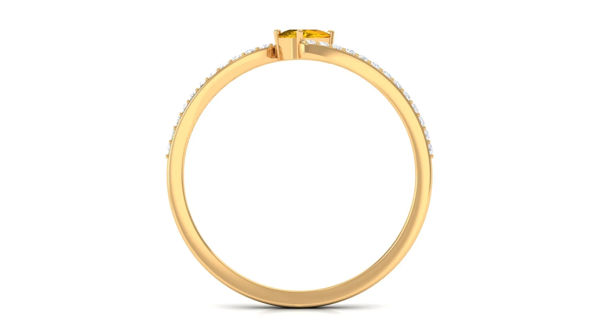 Real Yellow Sapphire Solitaire Bypass Ring with Diamond