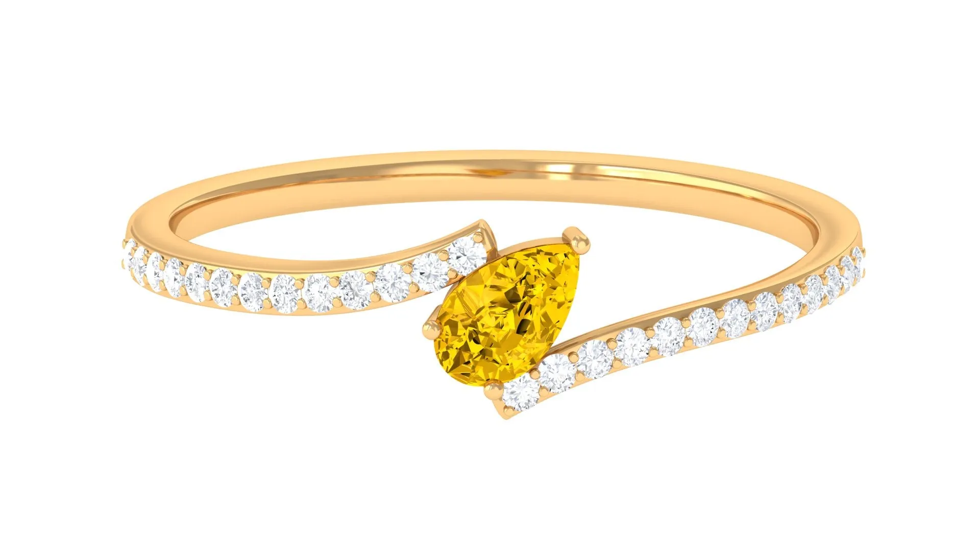 Real Yellow Sapphire Solitaire Bypass Ring with Diamond