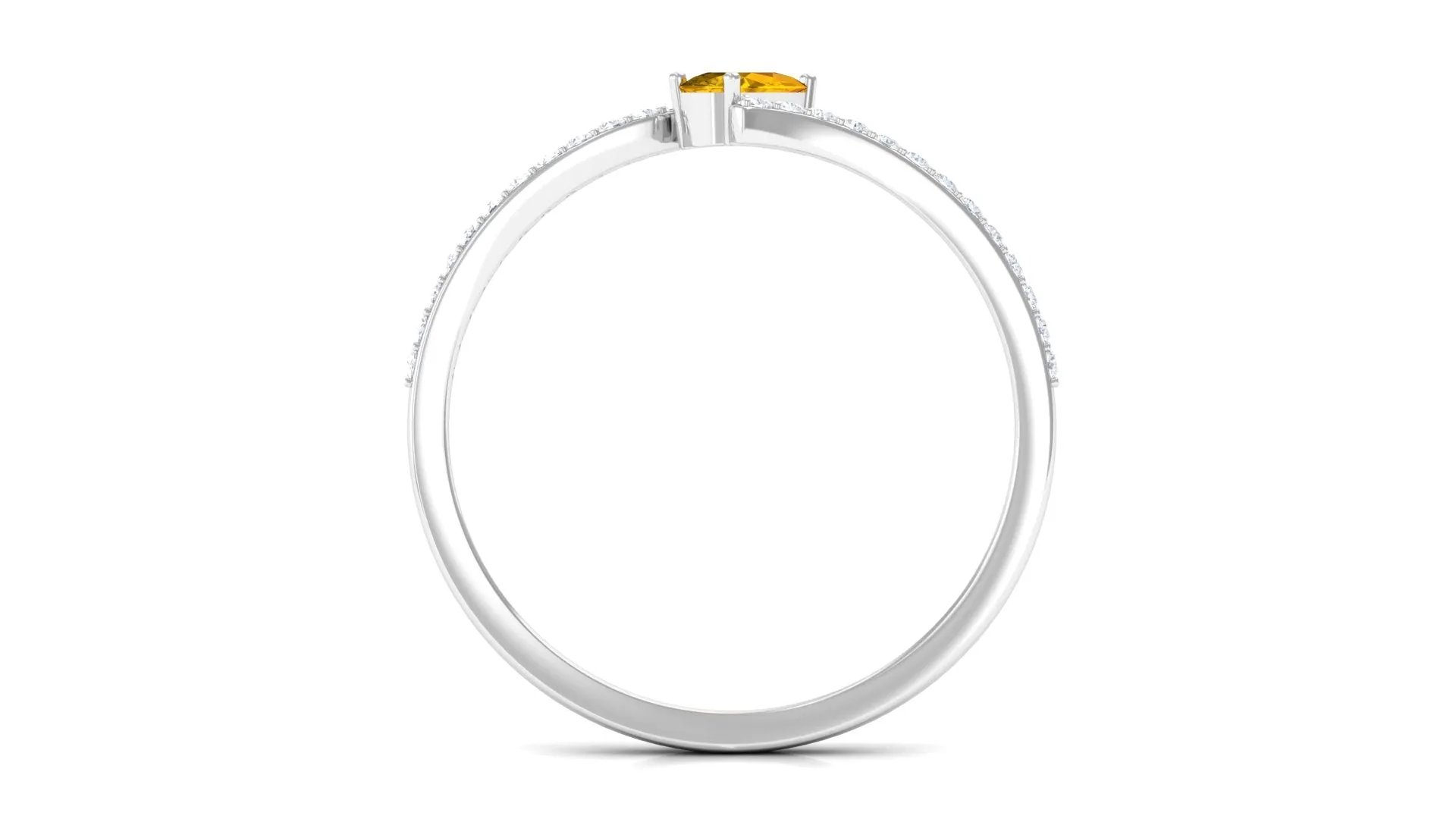 Real Yellow Sapphire Solitaire Bypass Ring with Diamond