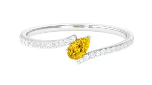 Real Yellow Sapphire Solitaire Bypass Ring with Diamond