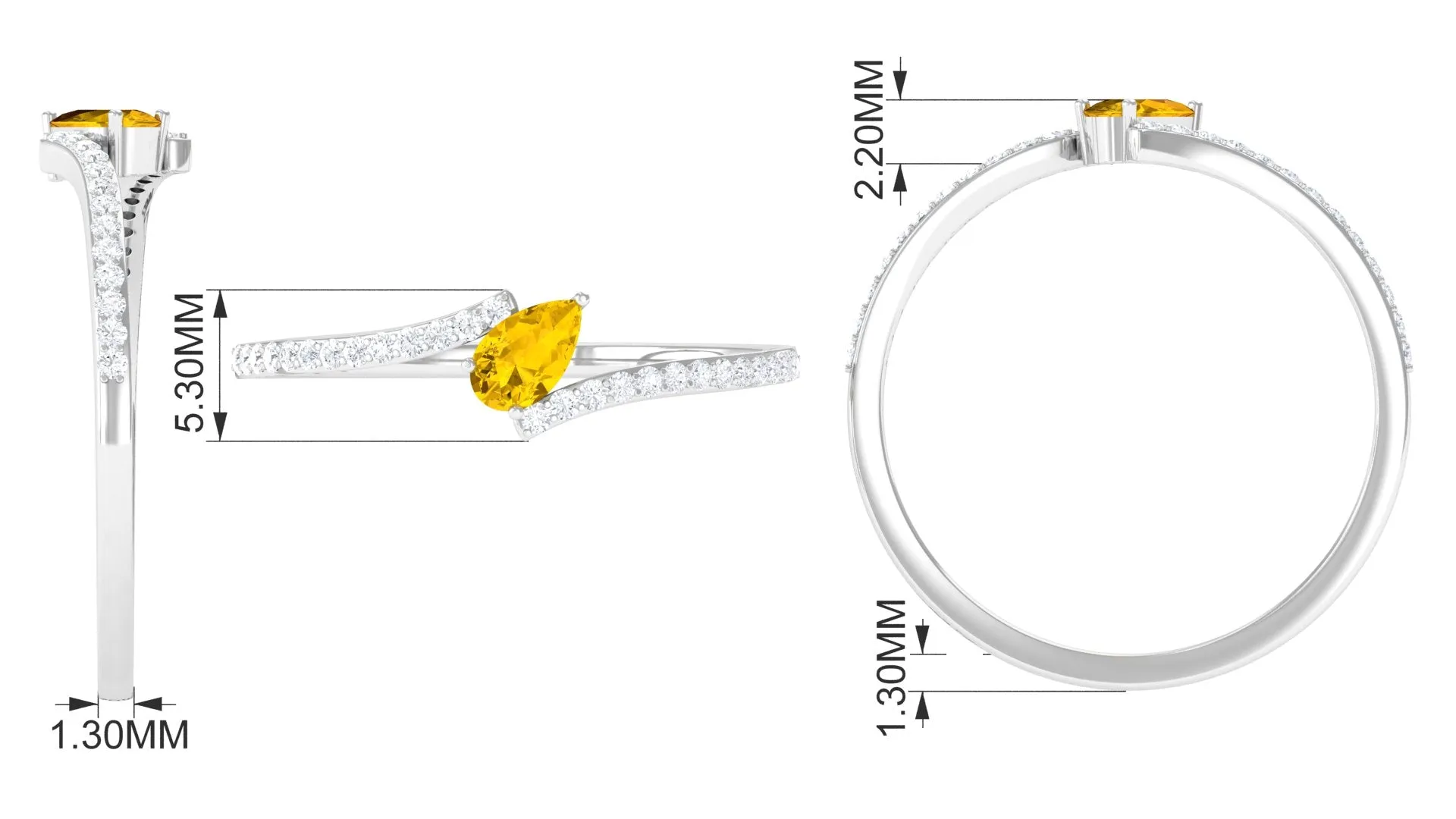 Real Yellow Sapphire Solitaire Bypass Ring with Diamond