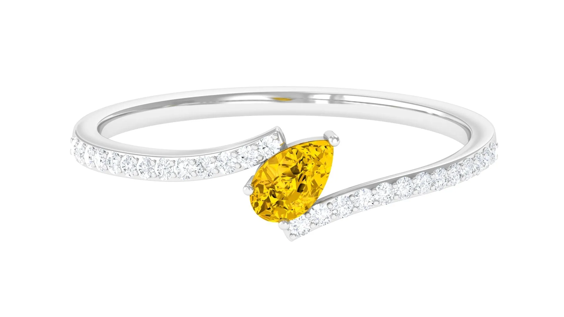 Real Yellow Sapphire Solitaire Bypass Ring with Diamond