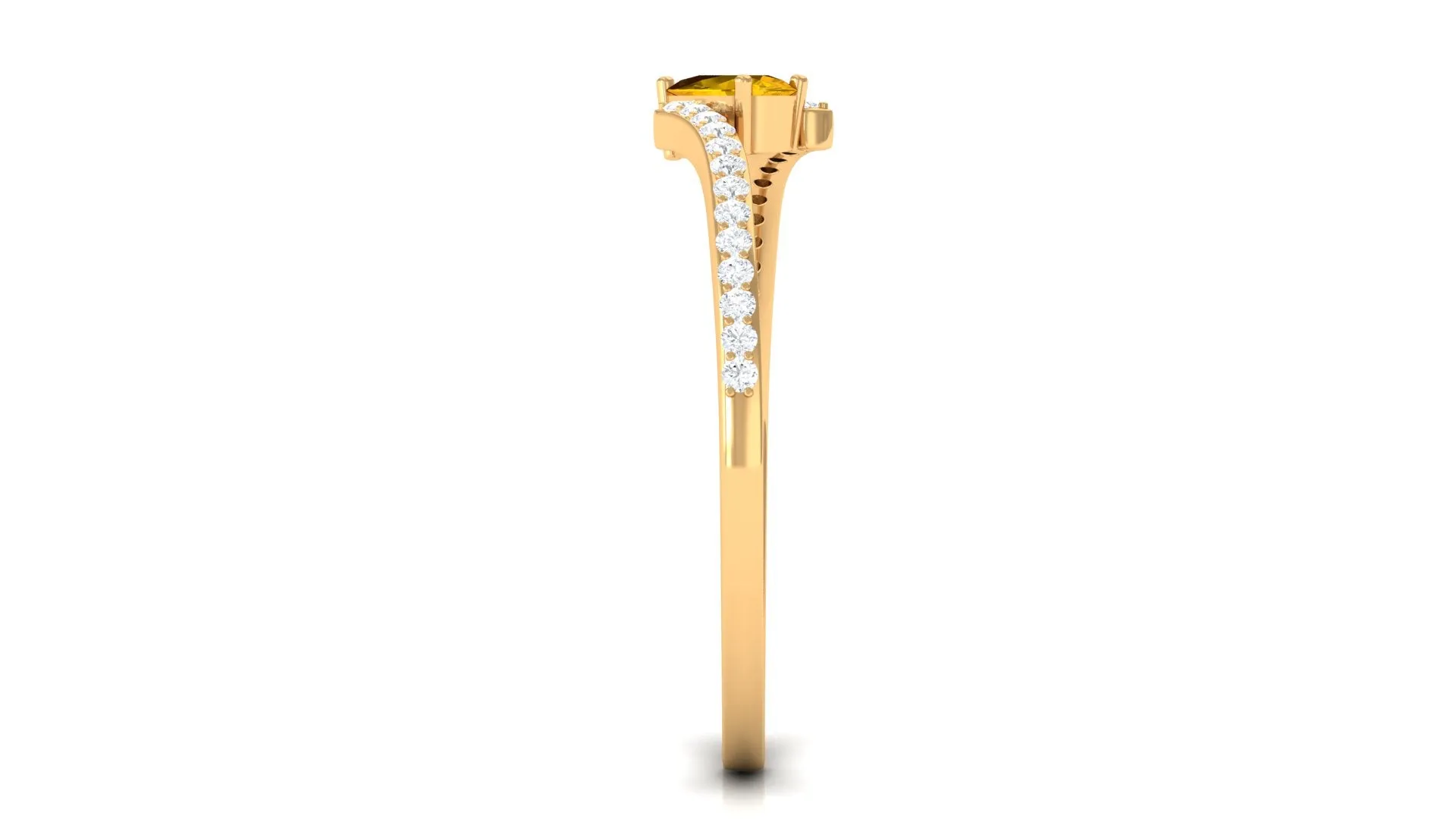 Real Yellow Sapphire Solitaire Bypass Ring with Diamond