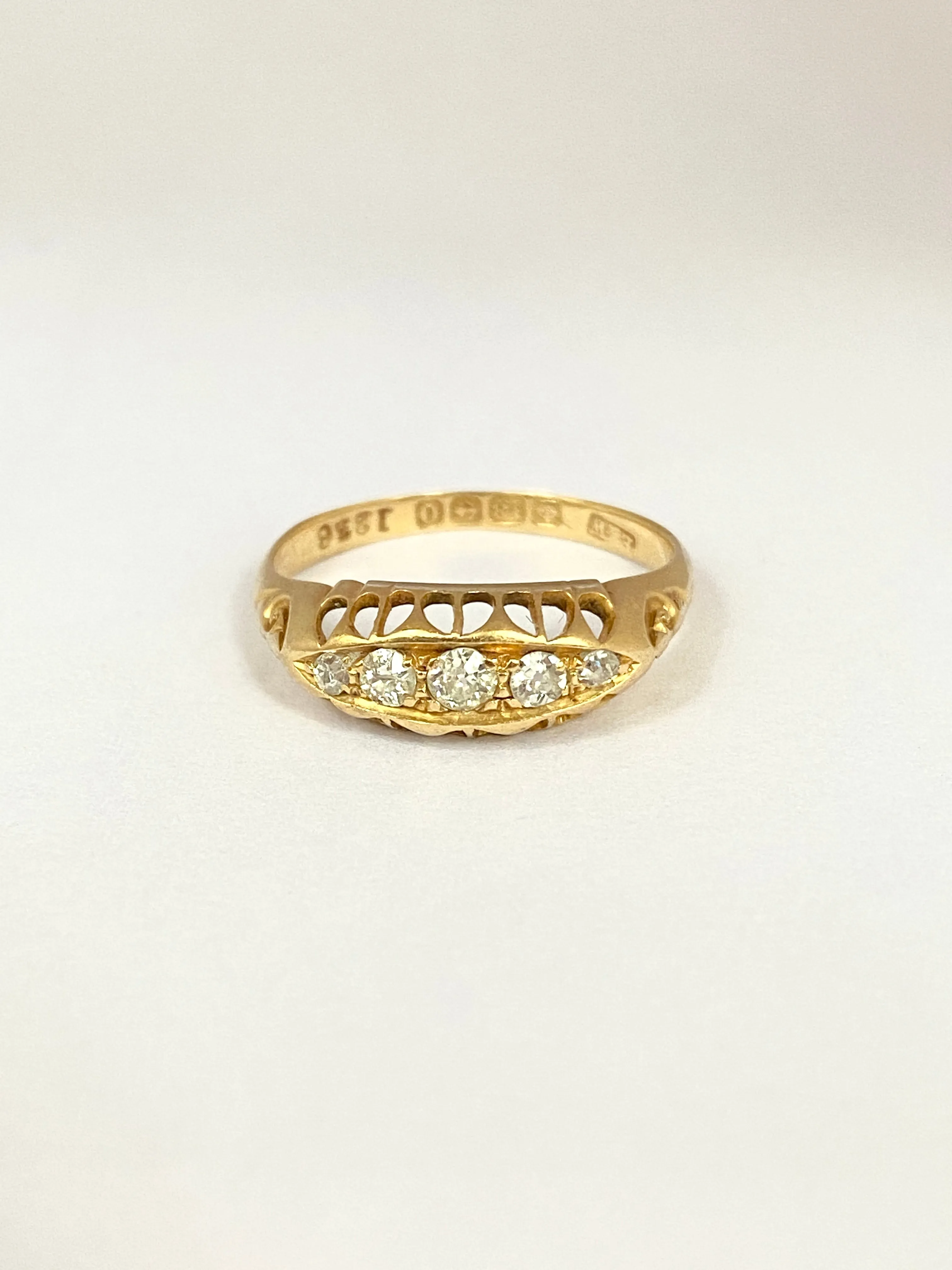 Reserved Antique, 18ct Gold, 5 stone Diamond Ring, Hallmarked 18ct Gold, Birmingham, 1863