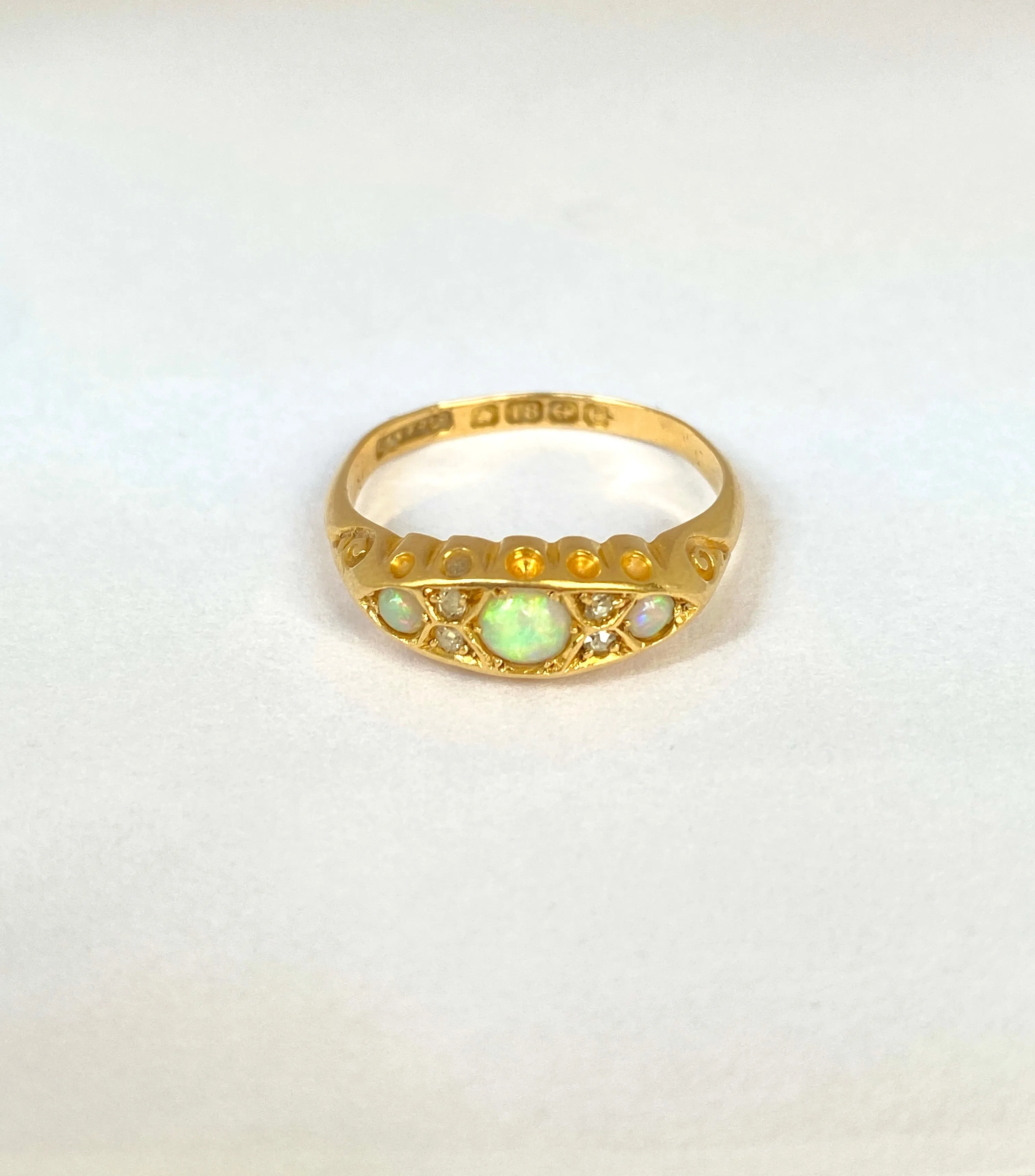 RESERVED Antique, Edwardian, 18ct Gold, Opal and Diamond Ring,  Hallmarked, Birmingham 1906