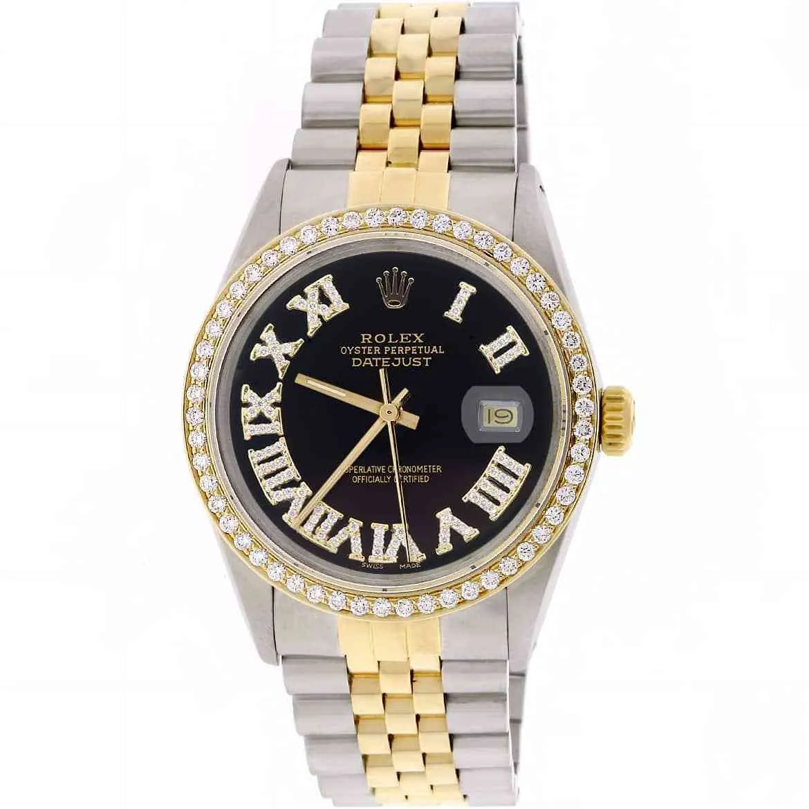 Rolex Datejust 2-Tone Gold/Steel 36mm Jubilee w/Black Roman Diamond Dial &amp; Bezel TFJ-142508139