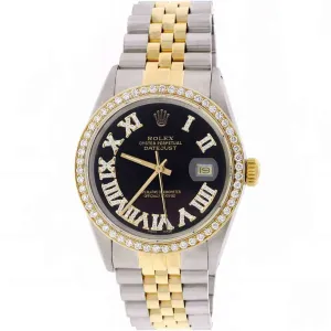 Rolex Datejust 2-Tone Gold/Steel 36mm Jubilee w/Black Roman Diamond Dial &amp; Bezel TFJ-142508139