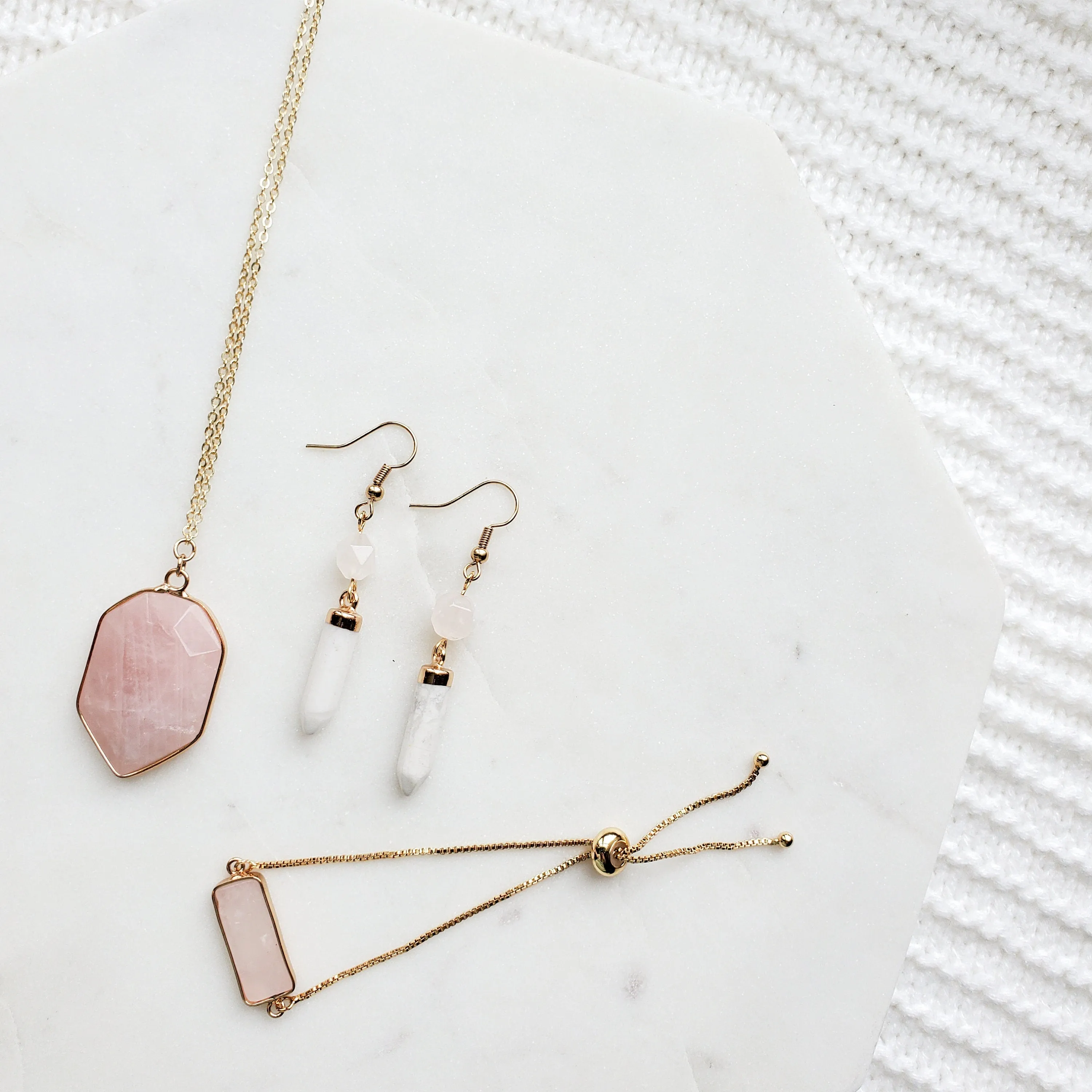 Rose Quartz Crystal Shield Necklace