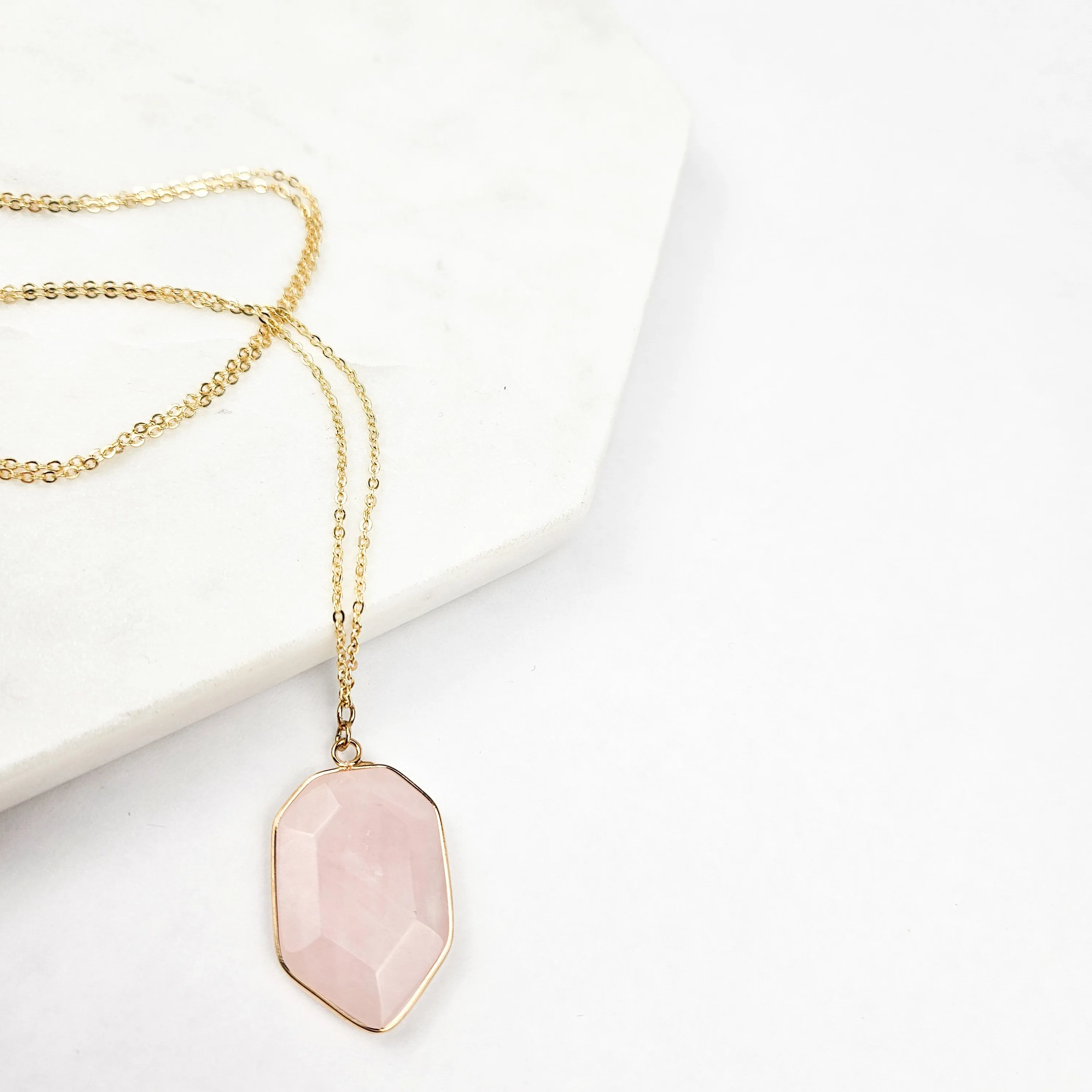Rose Quartz Crystal Shield Necklace
